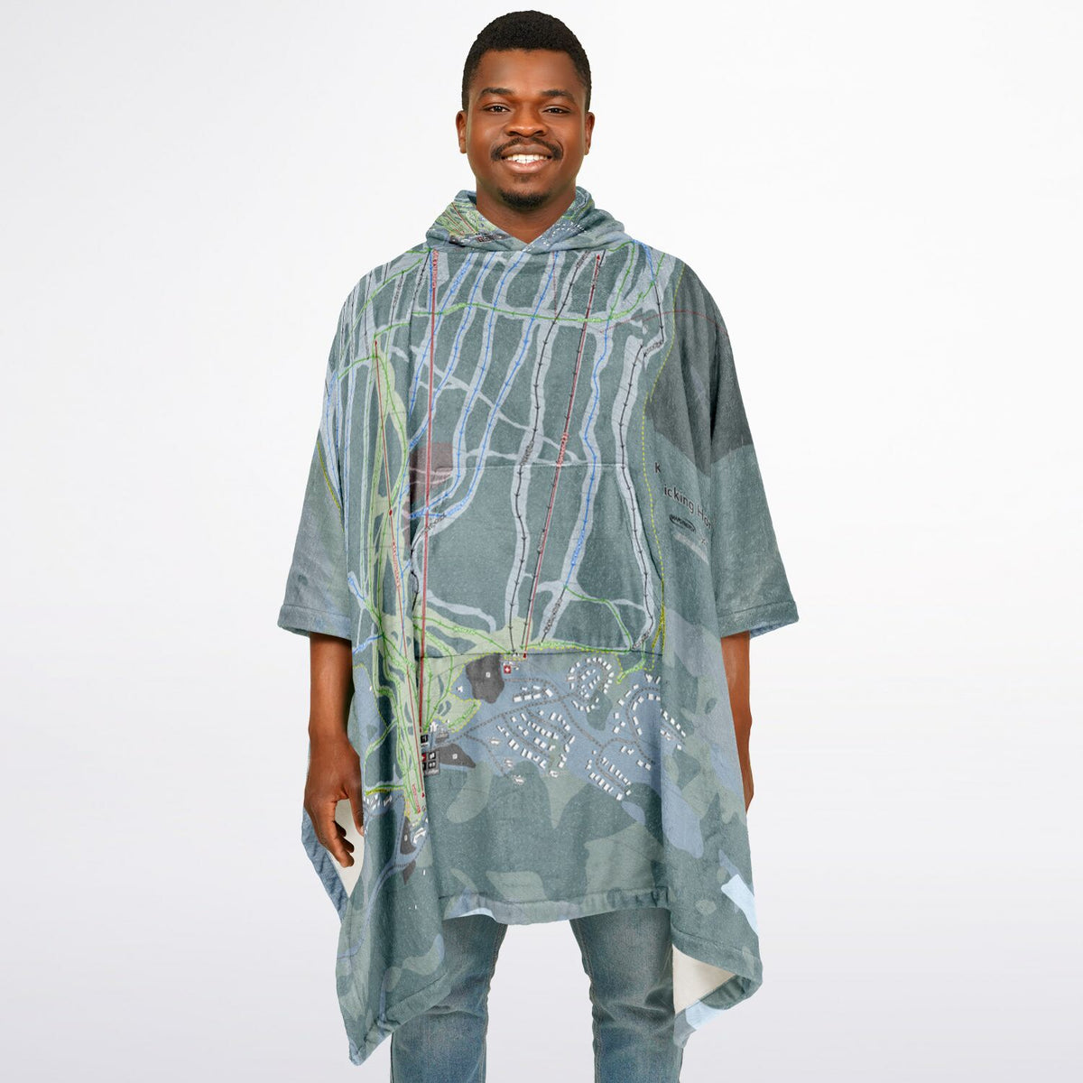Kicking Horse, British Columbia Ski Resort Map Flannel Blanket Poncho