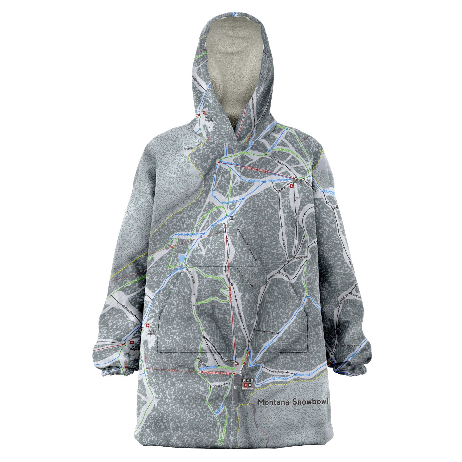 Montana Snowbowl, Montana Ski Trail Map Snug Hoodie - Powderaddicts