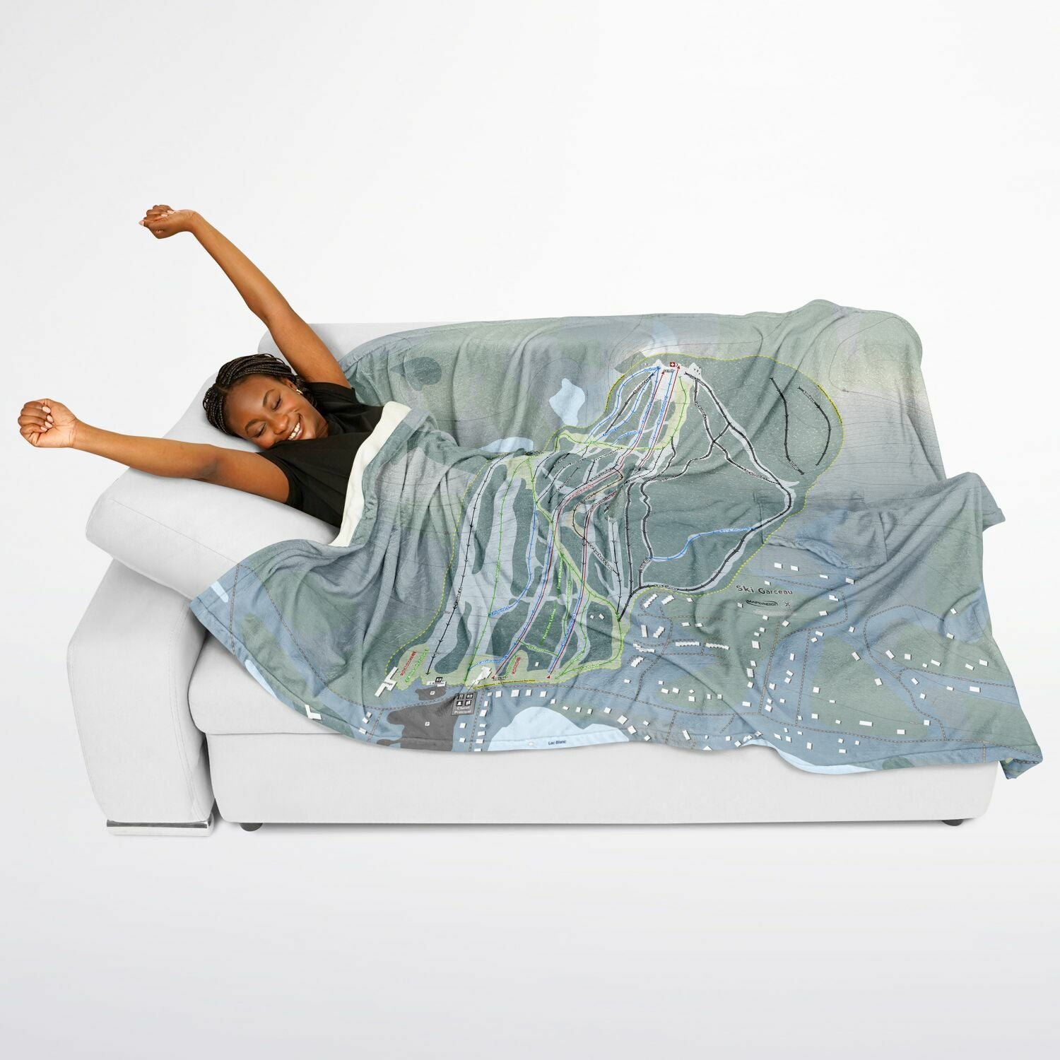 Ski Garceau, Quebec Ski Resort Map Flannel Blanket Poncho