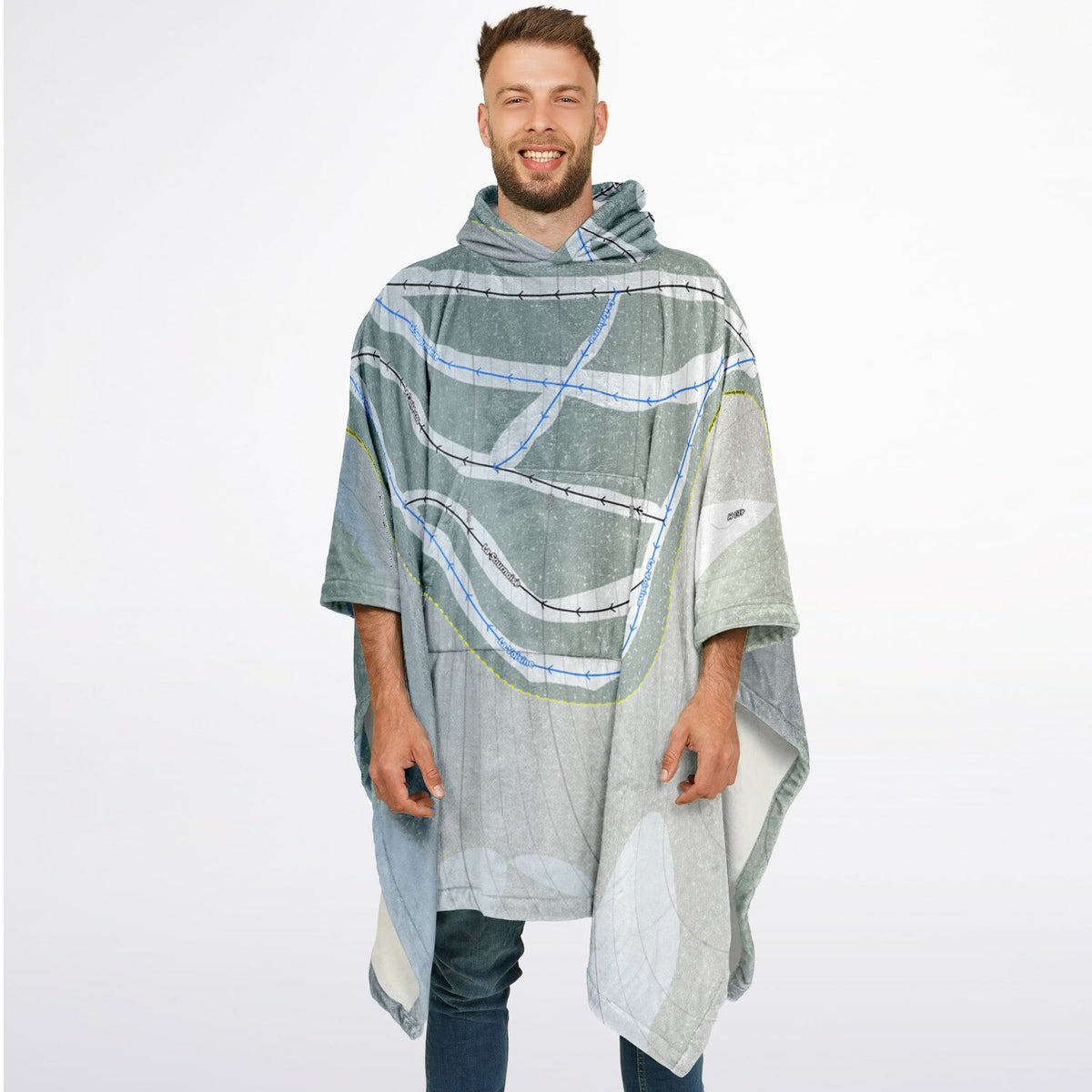 Mont Biencourt, Quebec Ski Resort Map Flannel Blanket Poncho