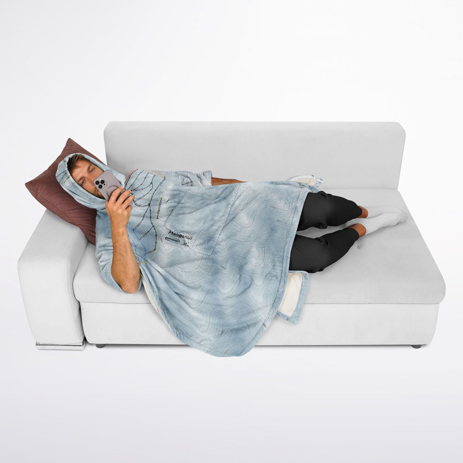 Manganui, New Zealand Ski Resort Map Flannel Blanket Poncho - Powderaddicts