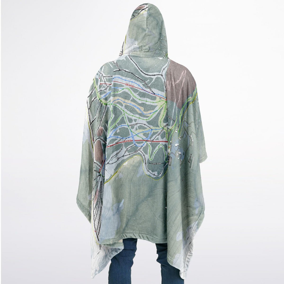 Taos, New Mexico Ski Resort Map Flannel Blanket Poncho