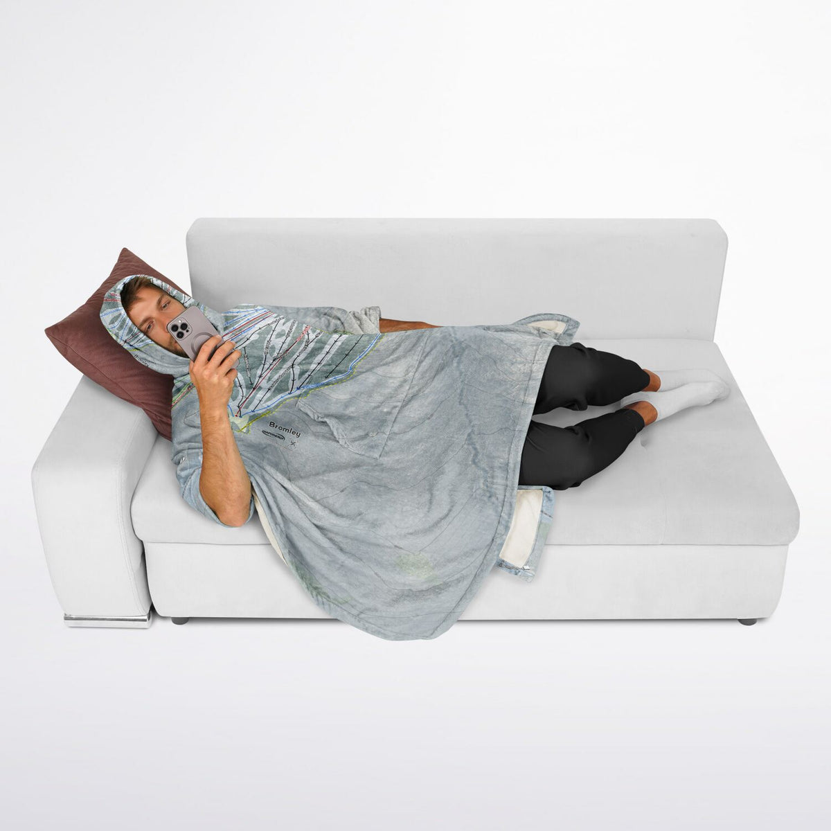 Bromley, Vermont Ski Resort Map Flannel Blanket Poncho