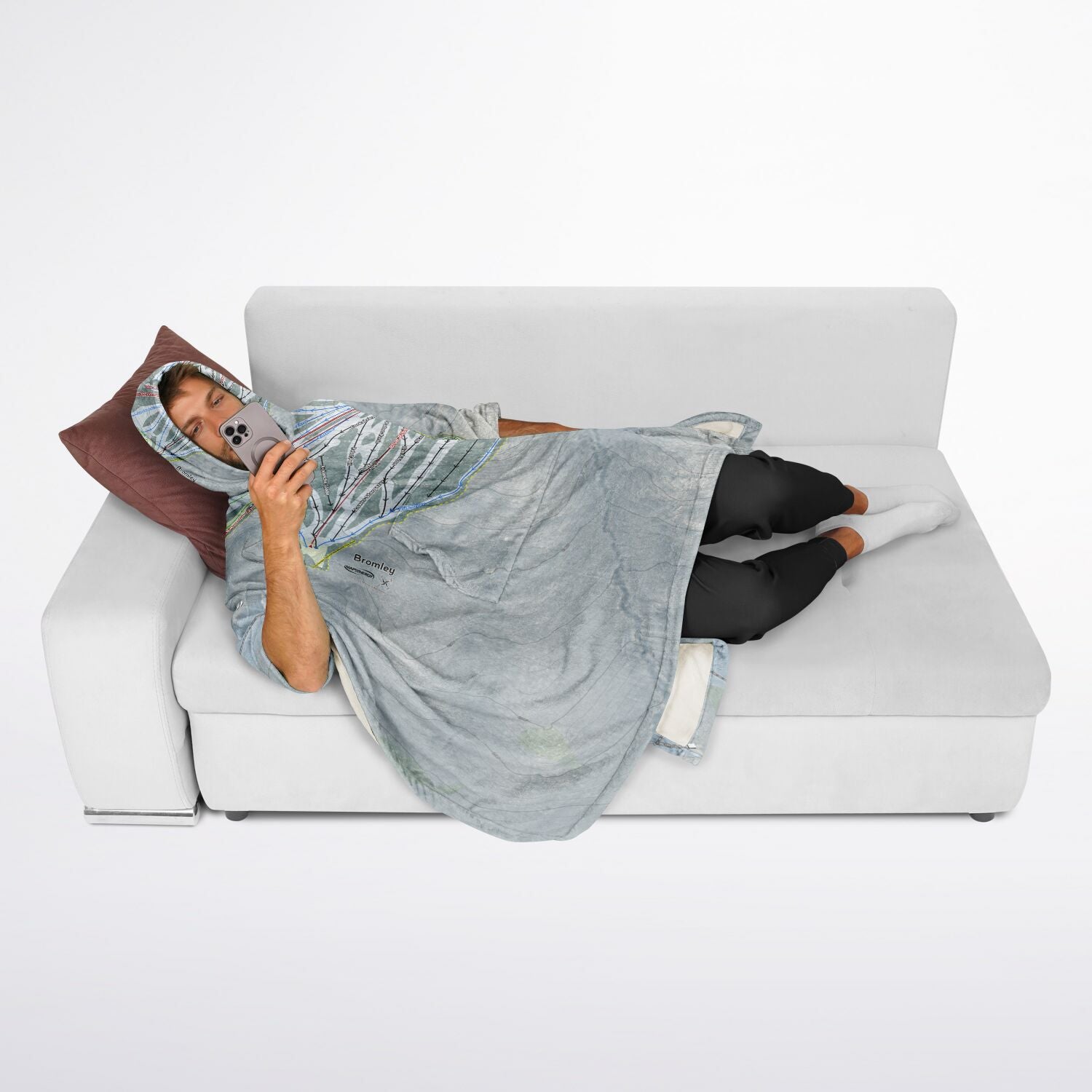 Bromley, Vermont Ski Resort Map Flannel Blanket Poncho