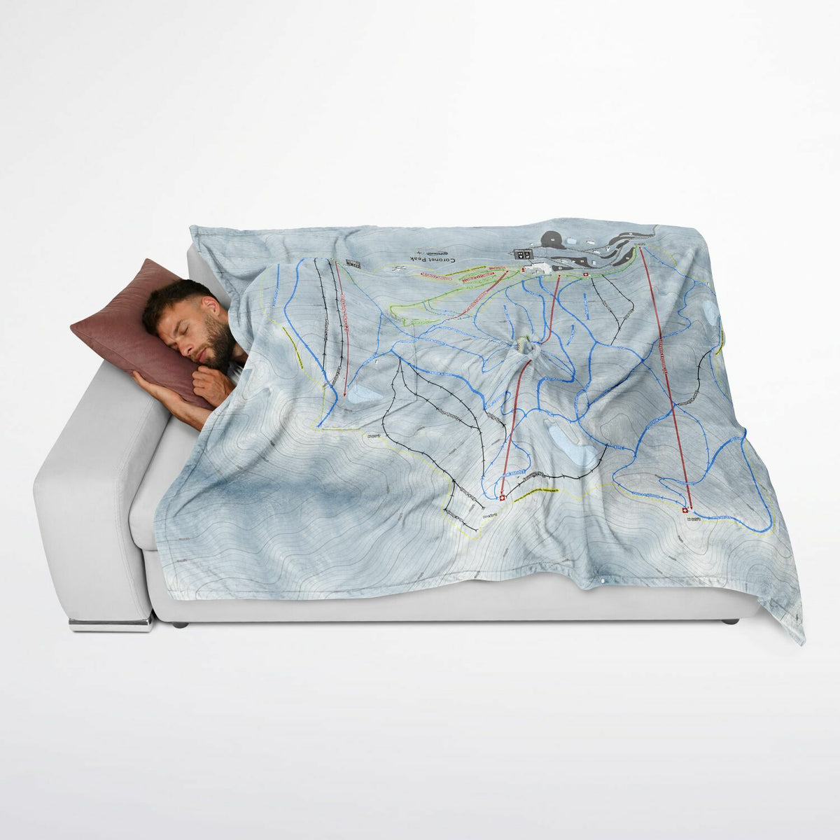 Coronet Peak, New Zealand Ski Resort Map Flannel Blanket Poncho - Powderaddicts