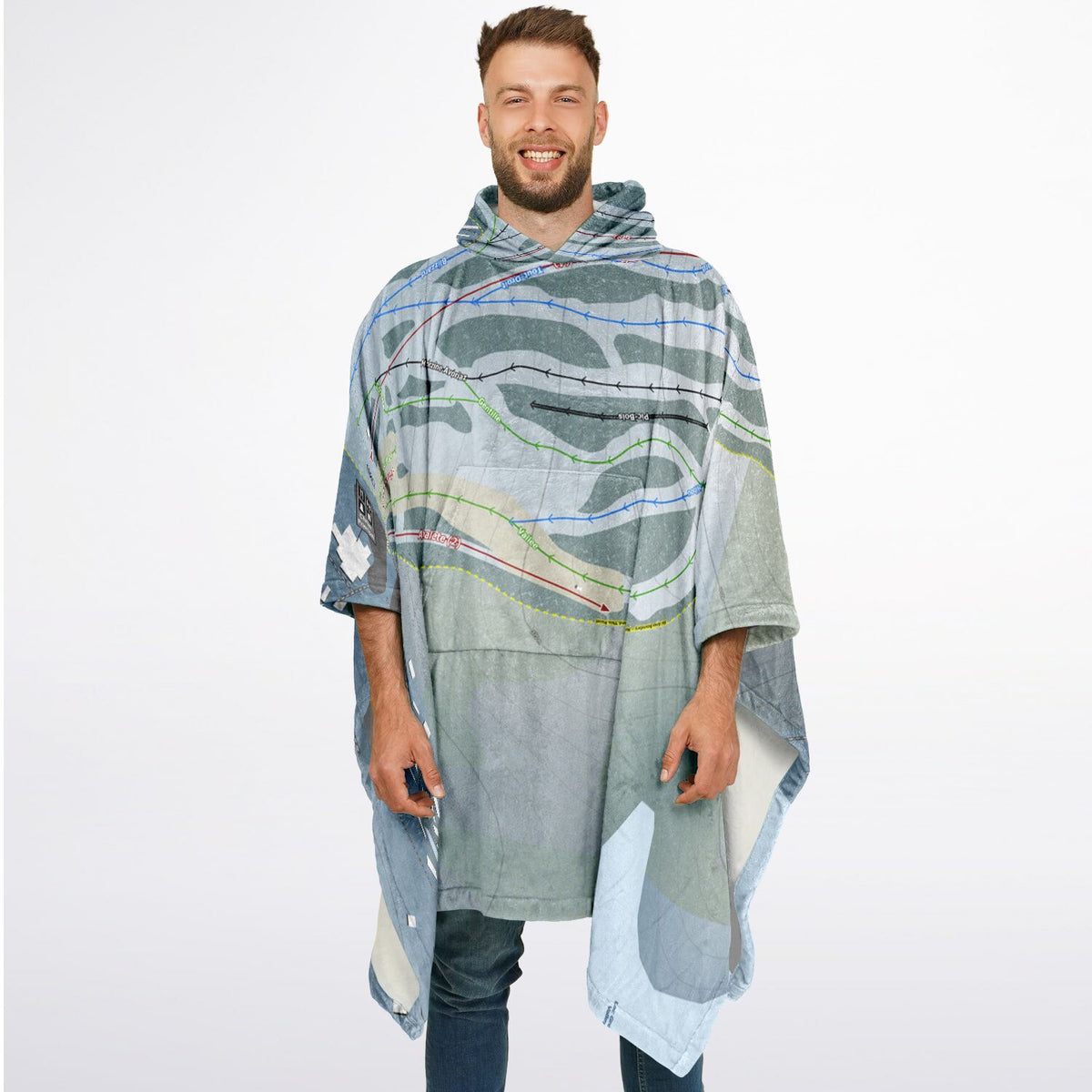 Belle Neige, Quebec Ski Resort Map Flannel Blanket Poncho