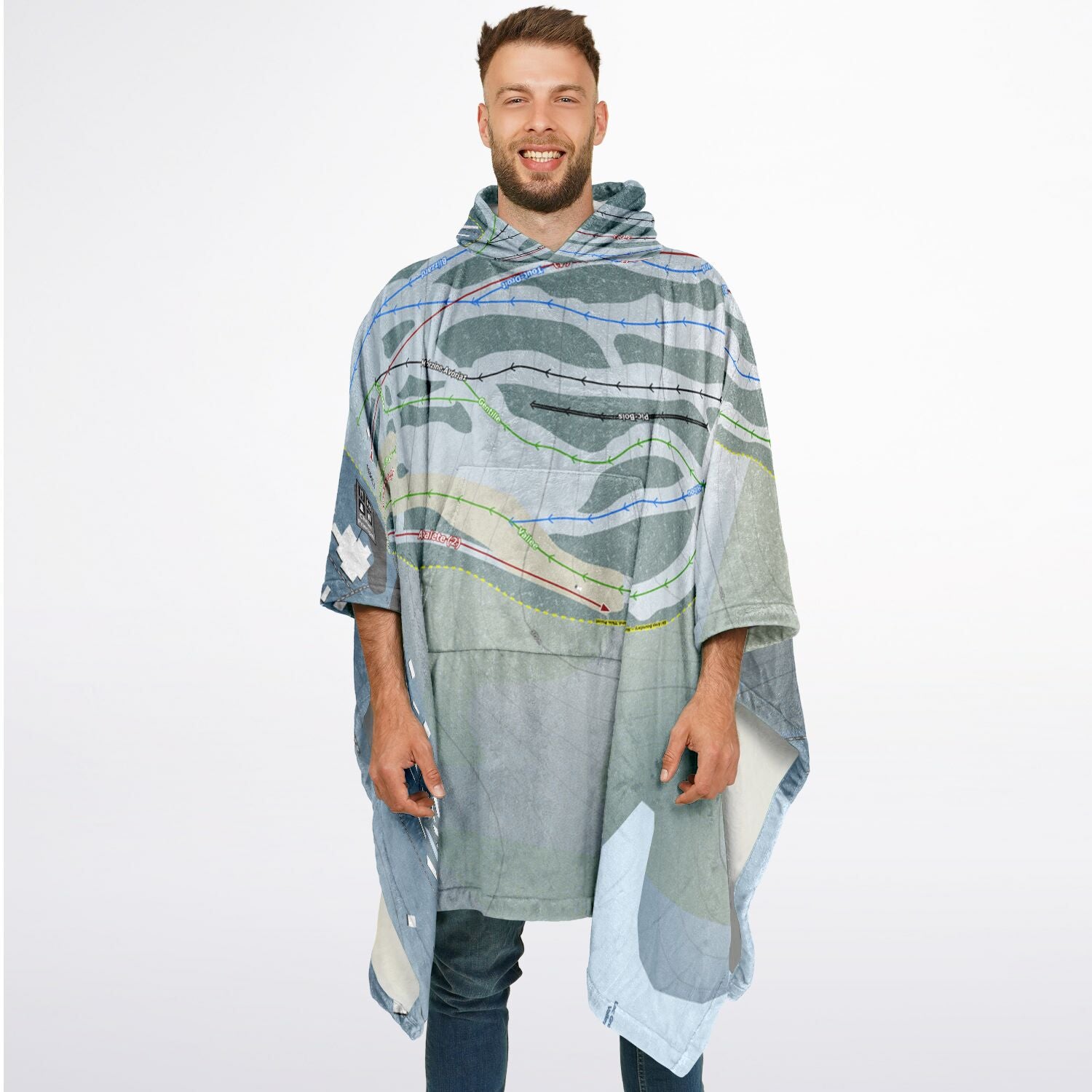 Belle Neige, Quebec Ski Resort Map Flannel Blanket Poncho