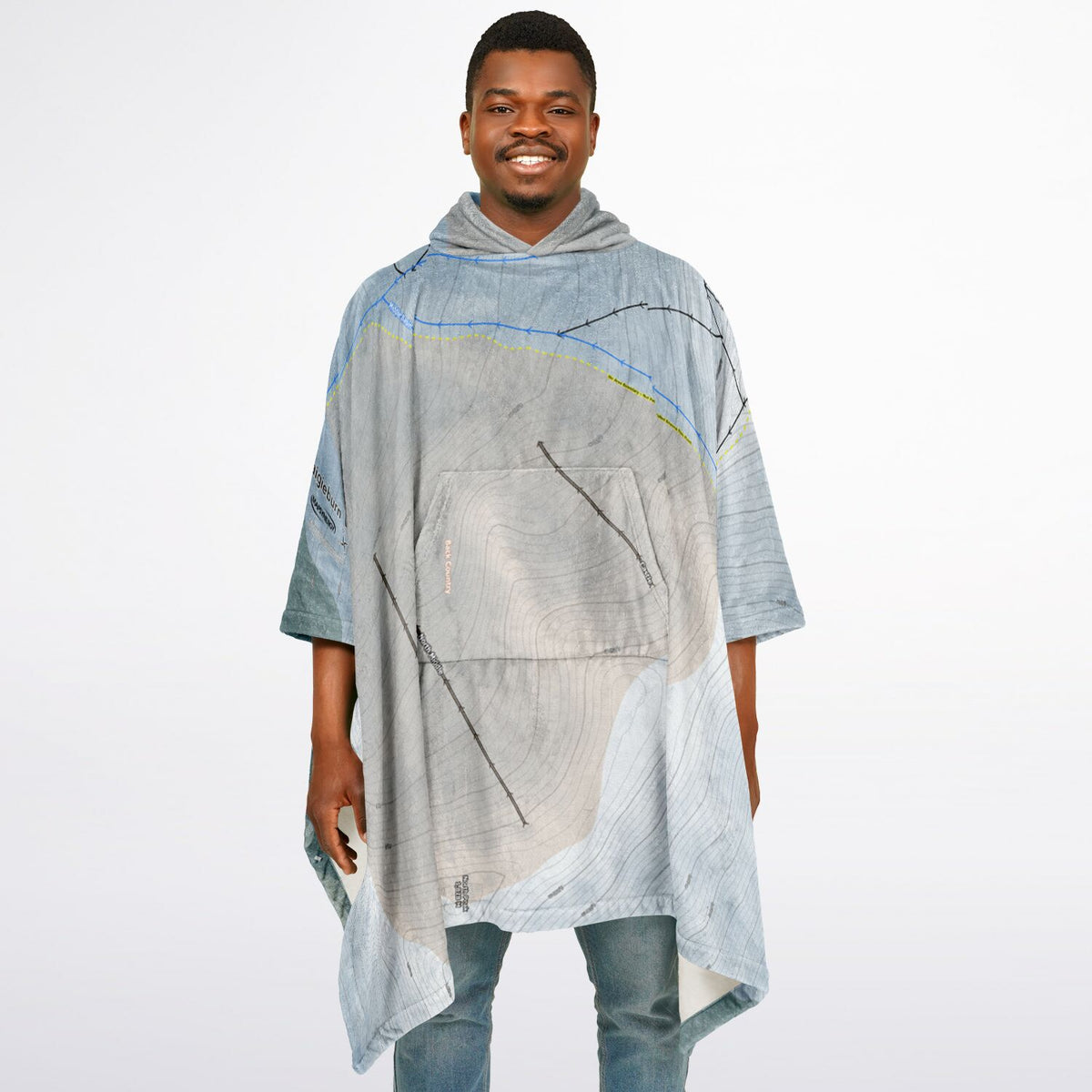 Craigieburn Valley, New Zealand Ski Resort Map Flannel Blanket Poncho