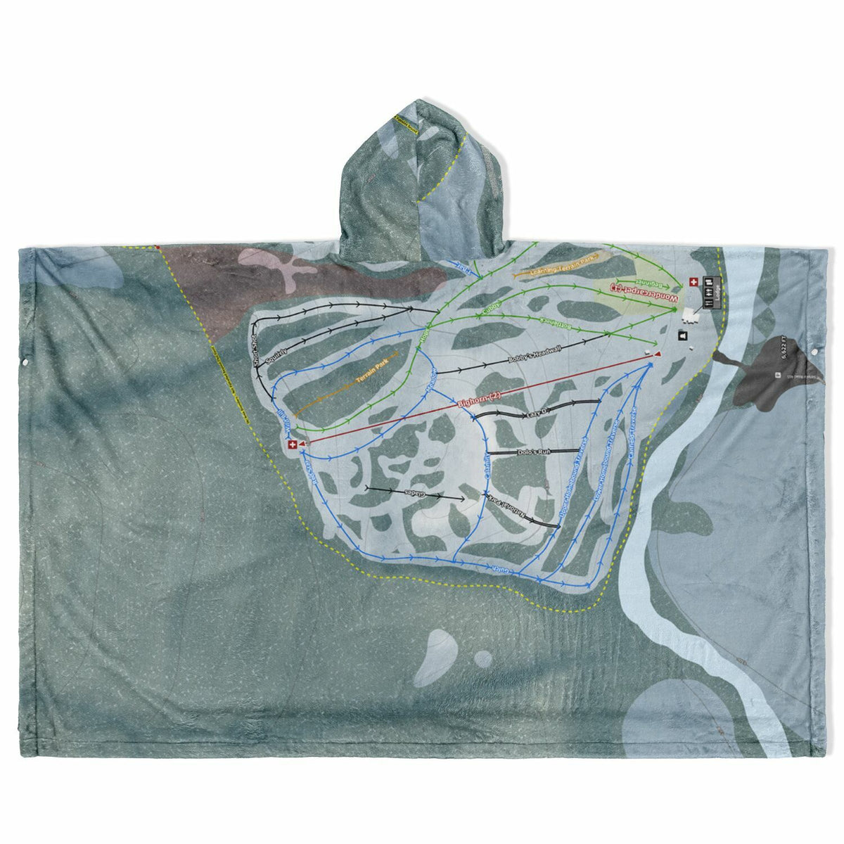 Sleeping Giant, Wyoming Ski Resort Map Flannel Blanket Poncho