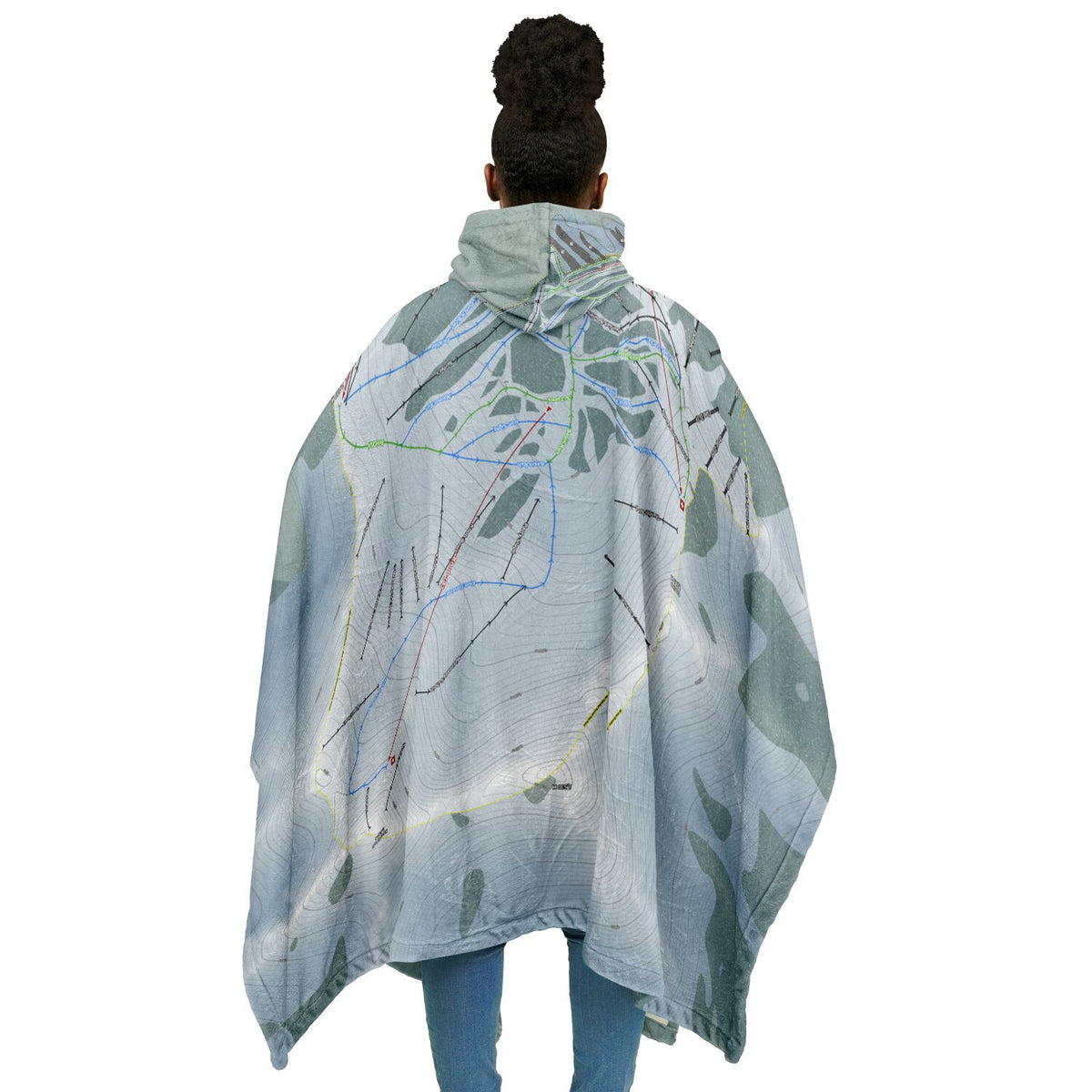 Marmot Basin, Alberta Ski Resort Map Flannel Blanket Poncho