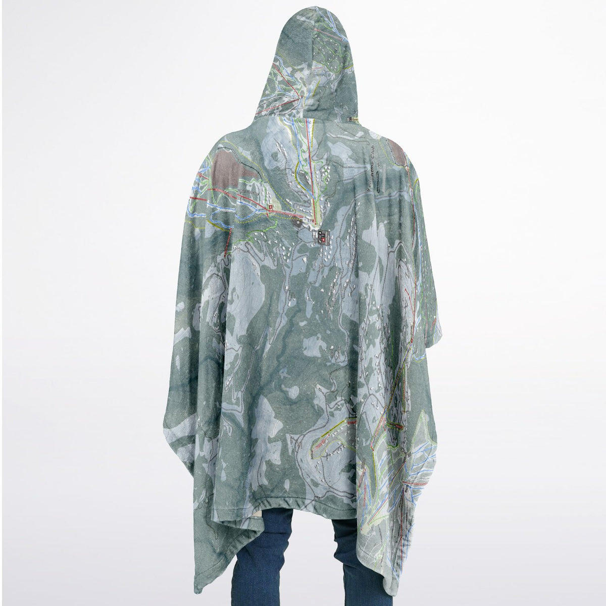 Yellowstone Club, Montana Ski Resort Map Flannel Blanket Poncho