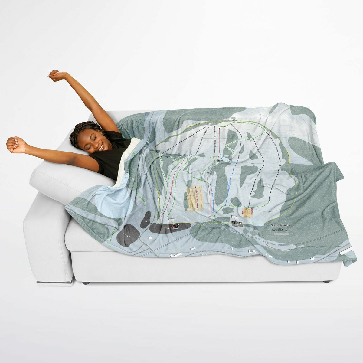 Soda Springs, California Ski Resort Map Flannel Blanket Poncho