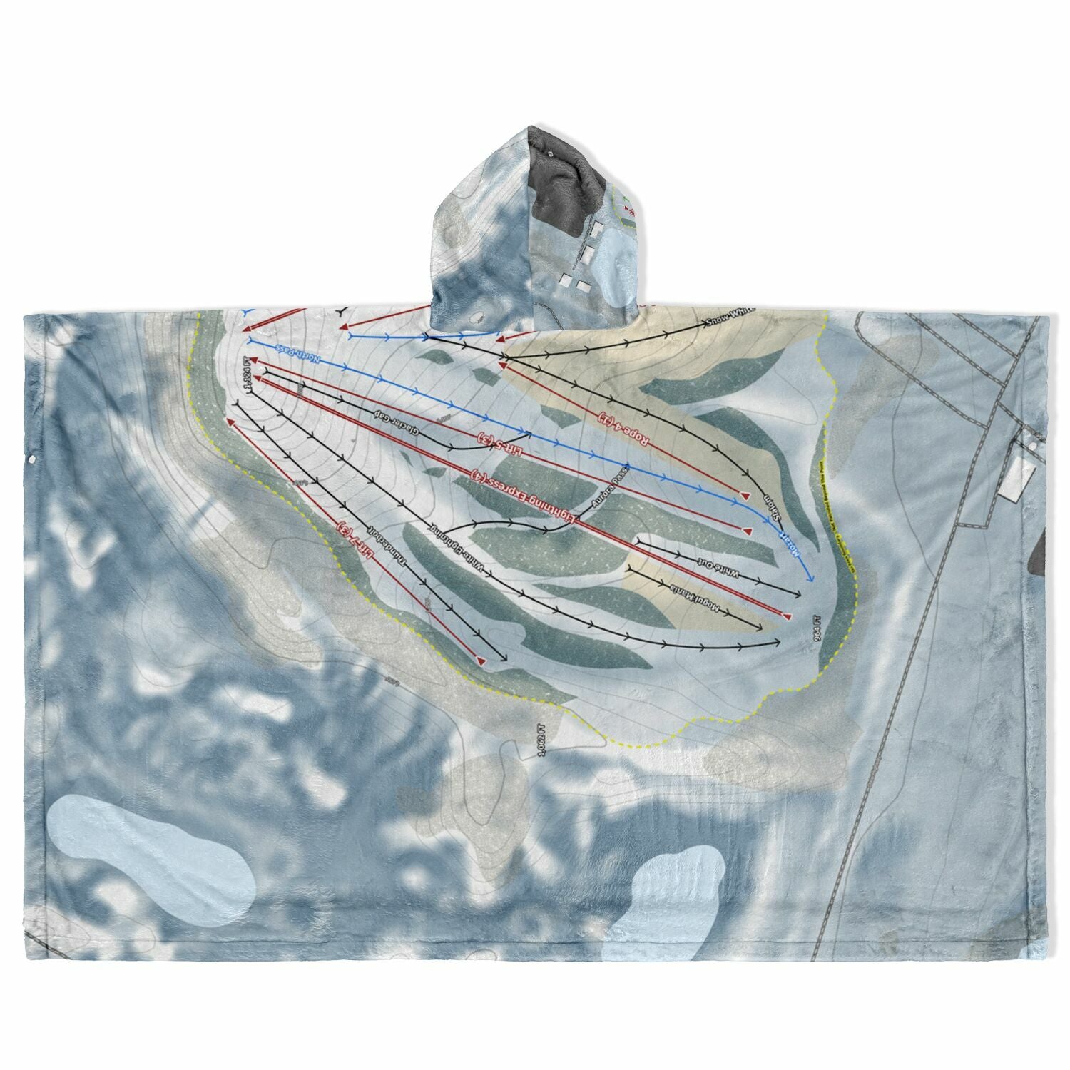 Mt Holly, Michigan Ski Resort Map Flannel Blanket Poncho