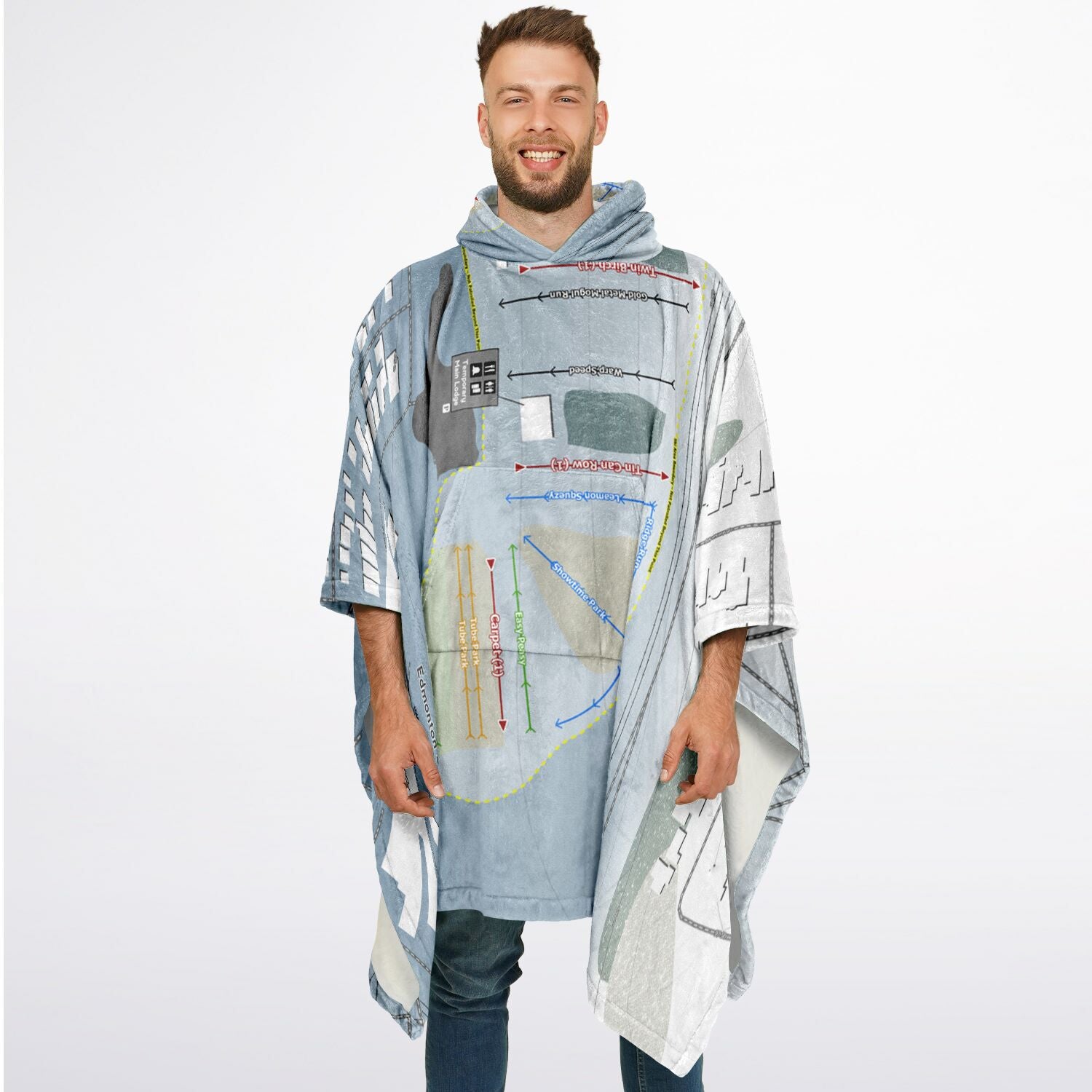 Edmonton Ski Club, Alberta Ski Resort Map Flannel Blanket Poncho
