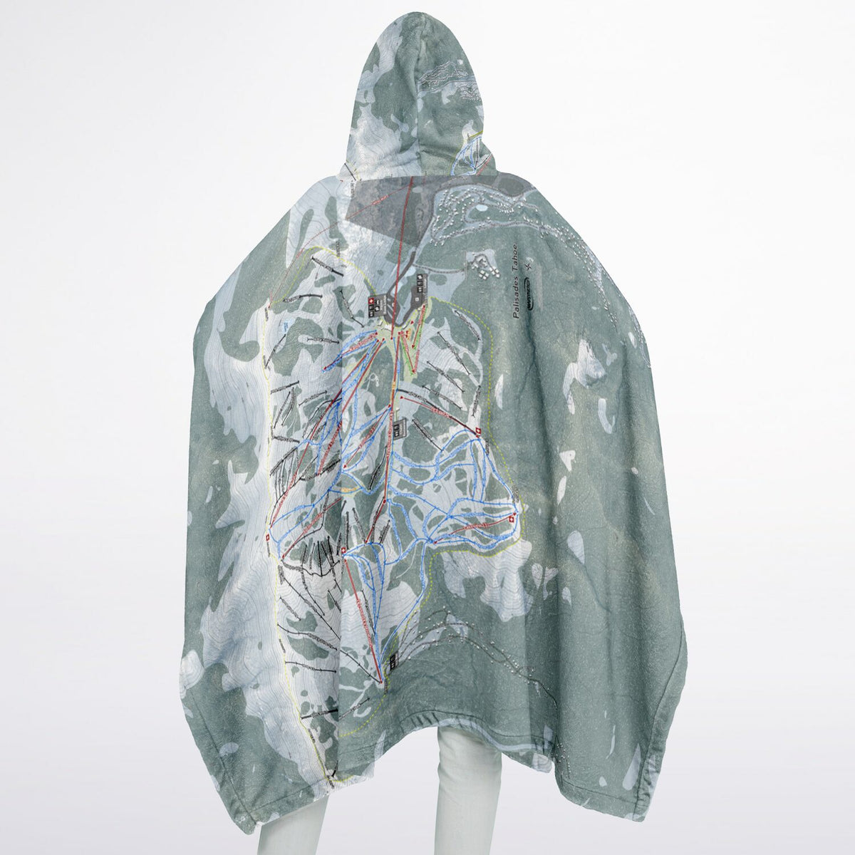 Palisades Tahoe, California Ski Resort Map Flannel Blanket Poncho