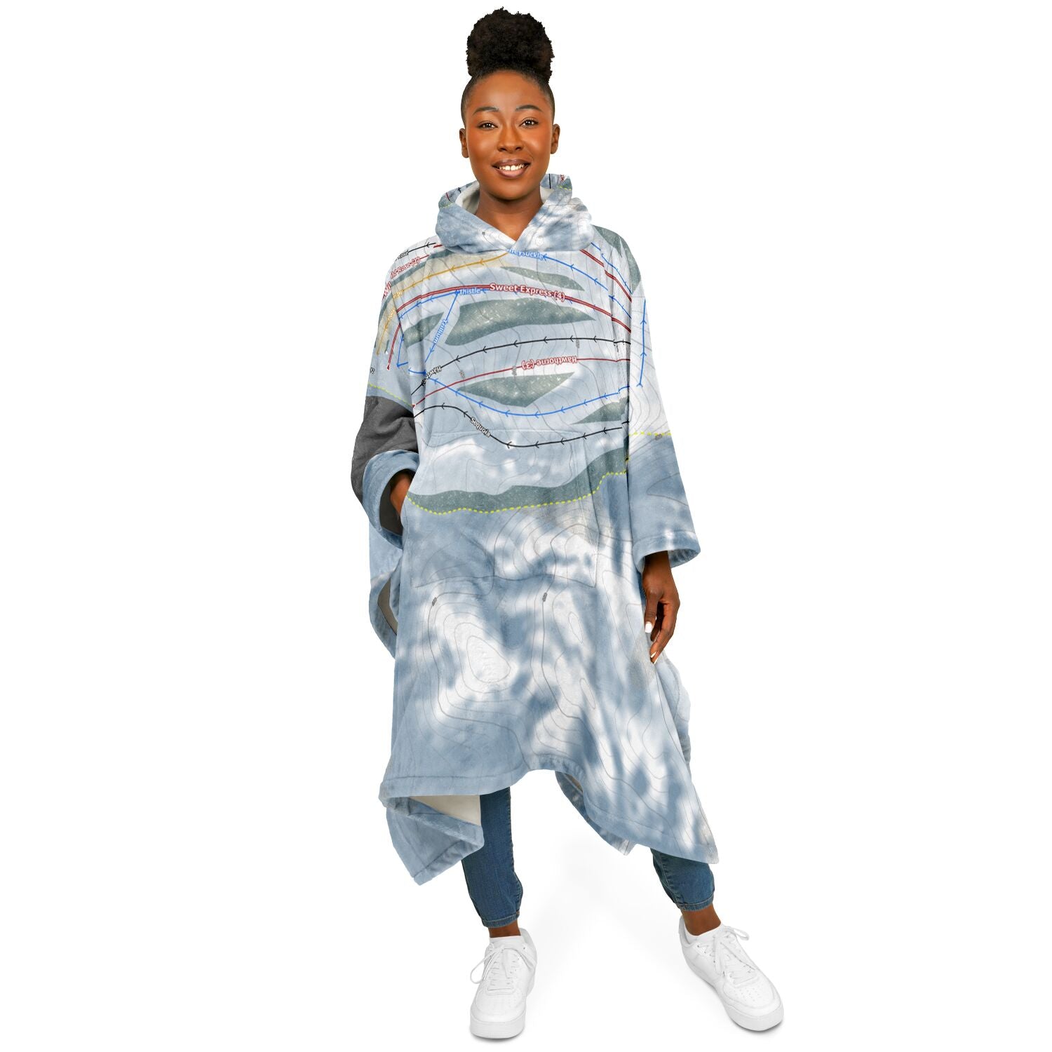 Bittersweet, Michigan Ski Resort Map Flannel Blanket Poncho