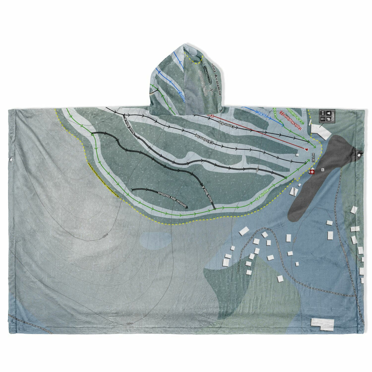Mont Avalanche, Quebec Ski Resort Map Flannel Blanket Poncho