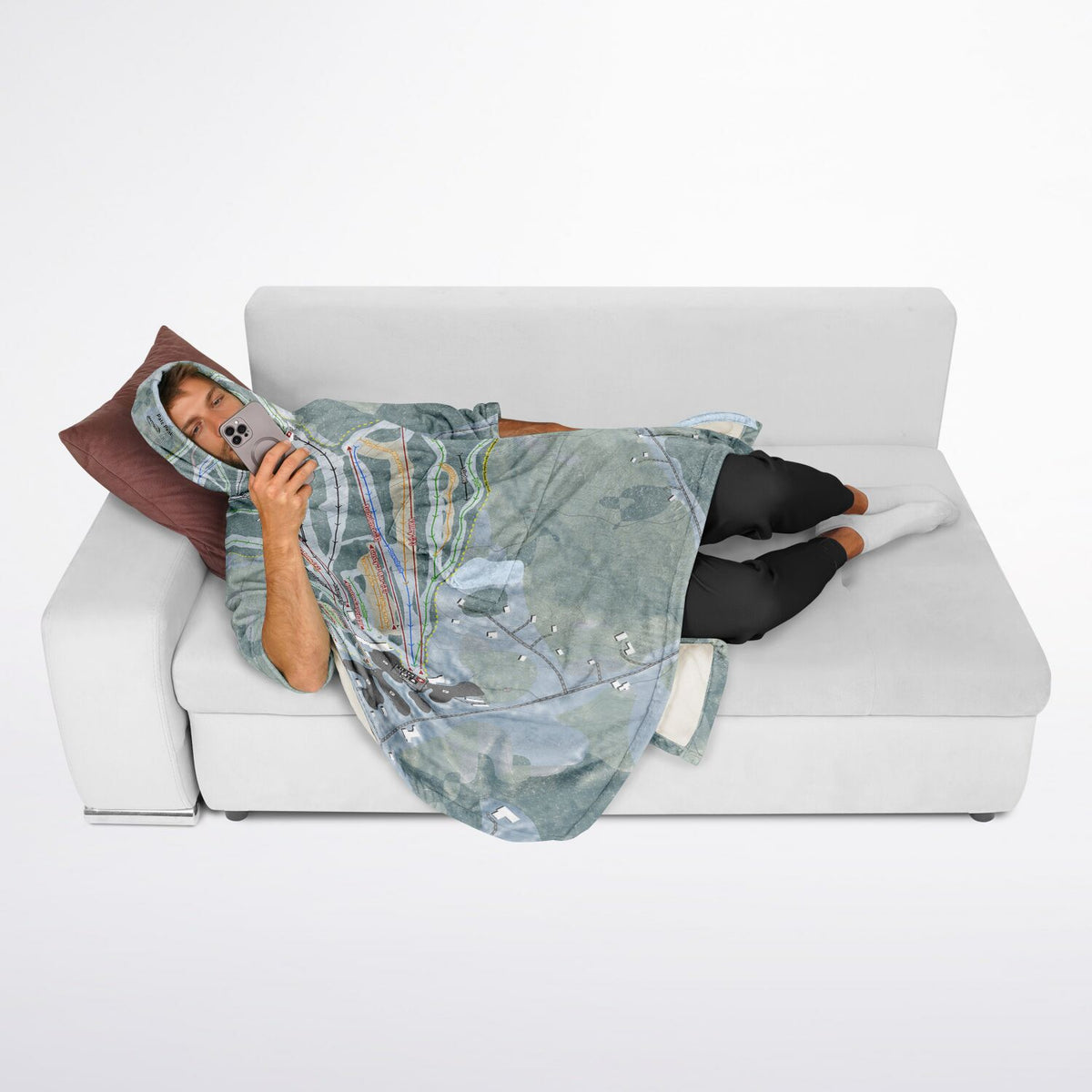 Pats Peak, New Hampshire Ski Resort Map Flannel Blanket Poncho