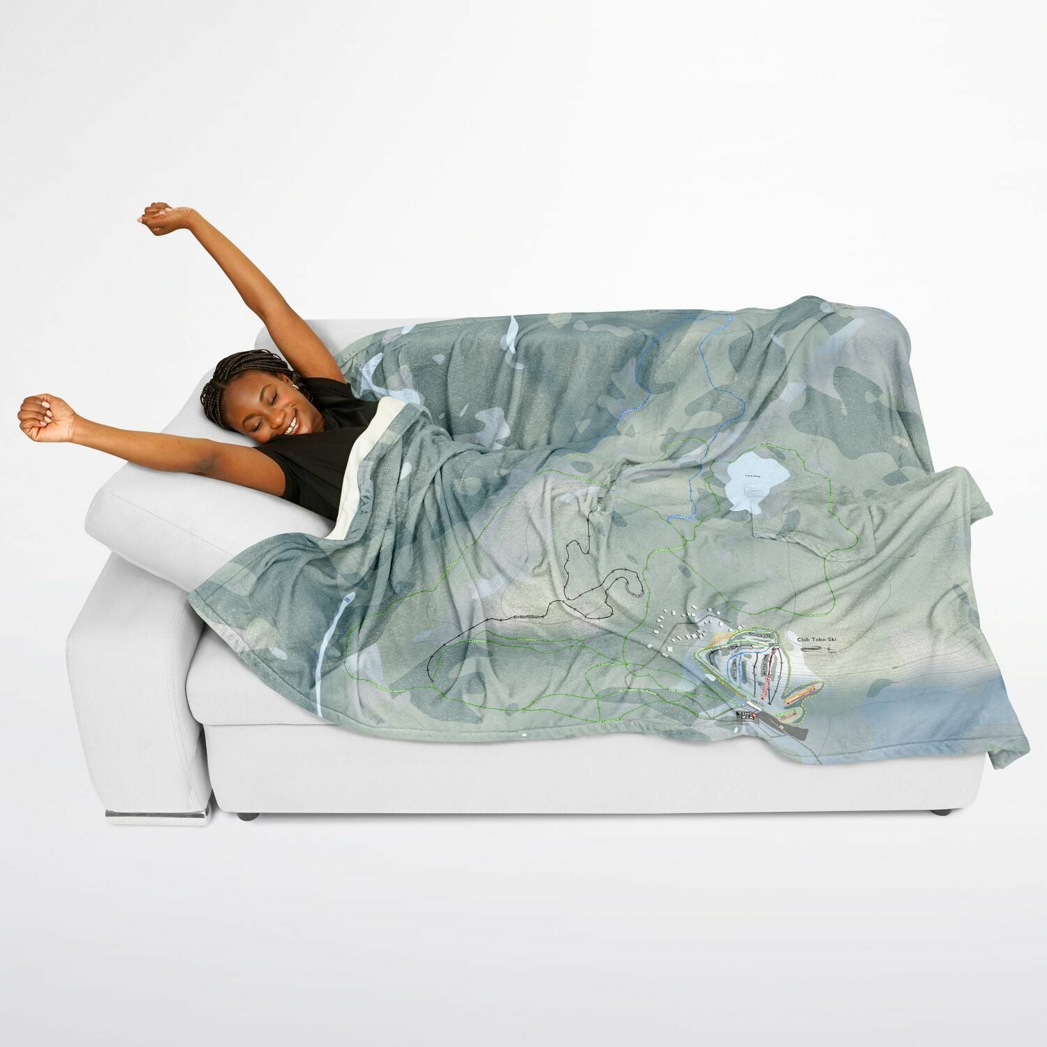 Club Tobo-Ski, Quebec Ski Resort Map Flannel Blanket Poncho