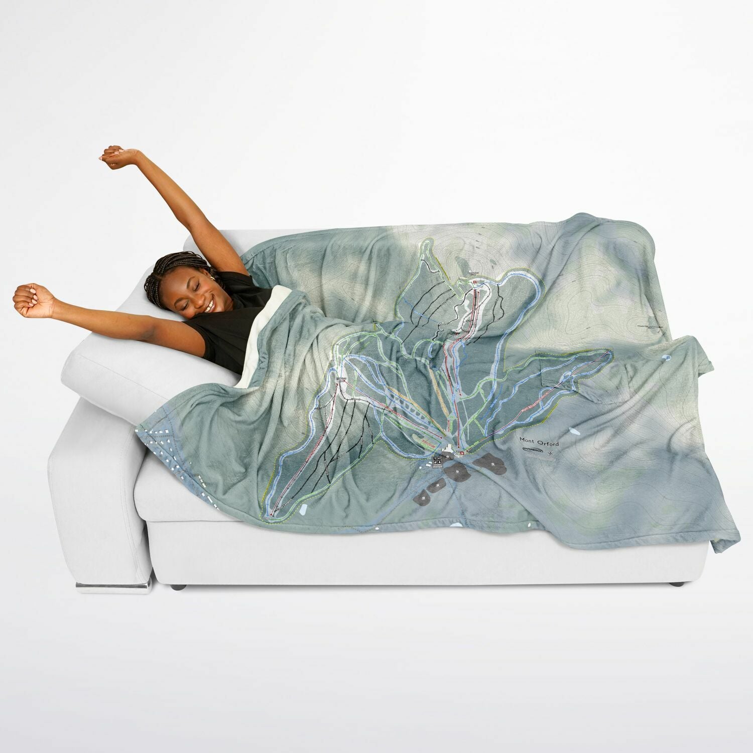 Mont Orford, Quebec Ski Resort Map Flannel Blanket Poncho