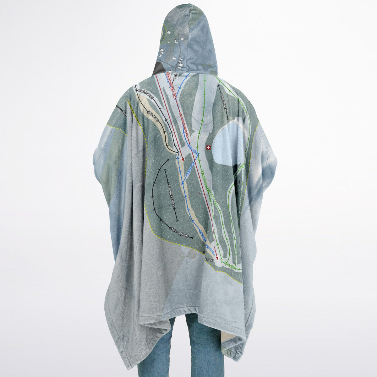 Woods Valley, New York Ski Resort Map Flannel Blanket Poncho
