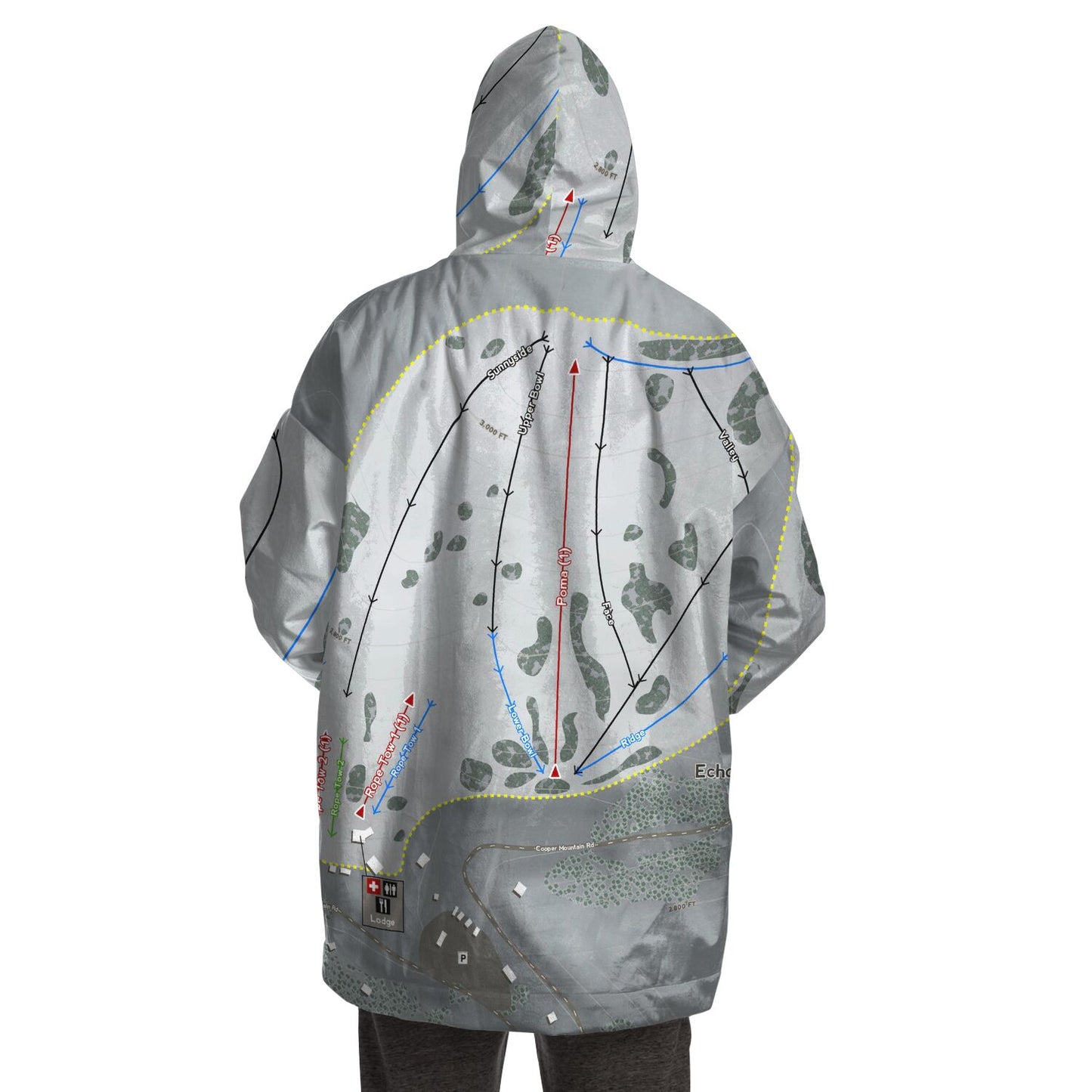 Echo Valley, Washington Ski Trail Map Snug Hoodie - Powderaddicts