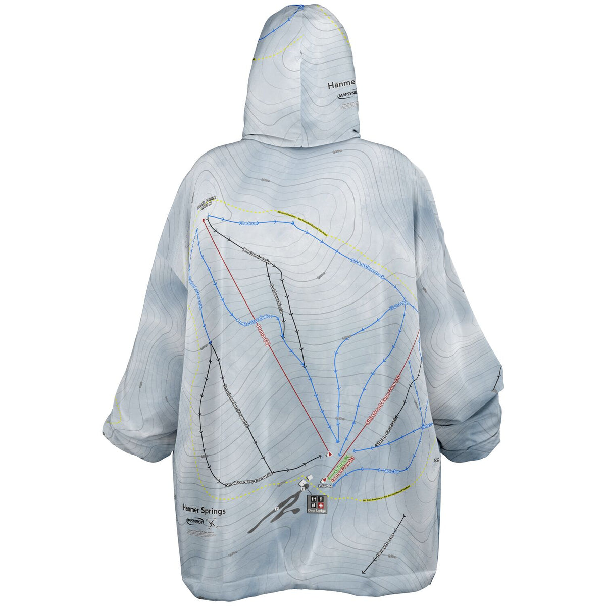 Hanmer Springs, New Zealand Ski Trail Map - Snug Hoodie