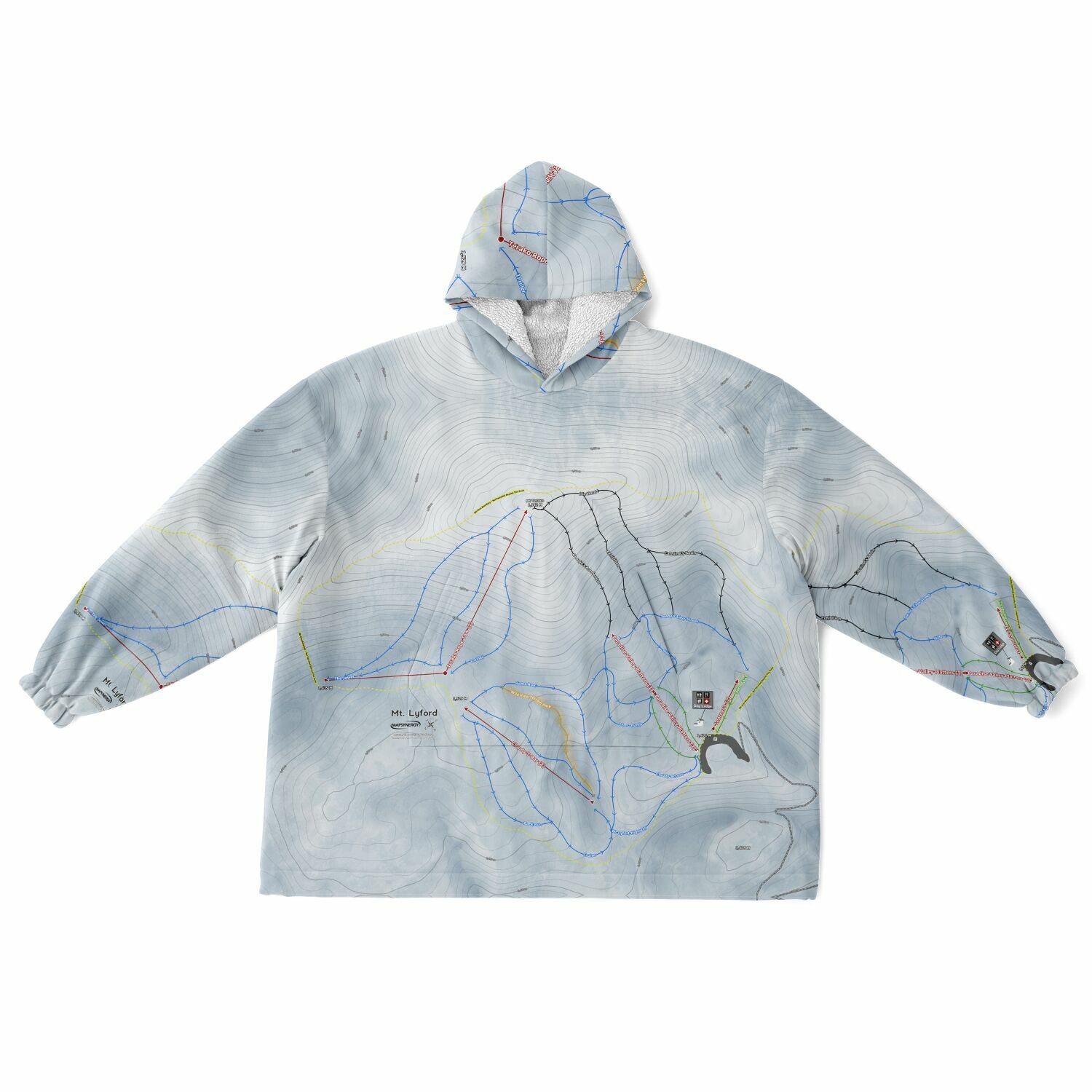 Mt Lyford, New Zealand Ski Trail Map - Snug Hoodie - Powderaddicts