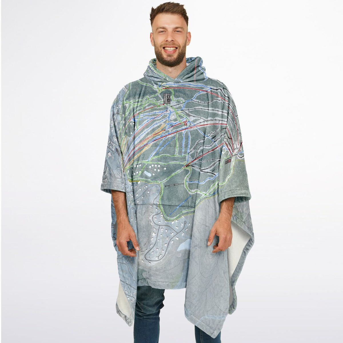 Stratton Mountain, Vermont Ski Resort Map Flannel Blanket Poncho