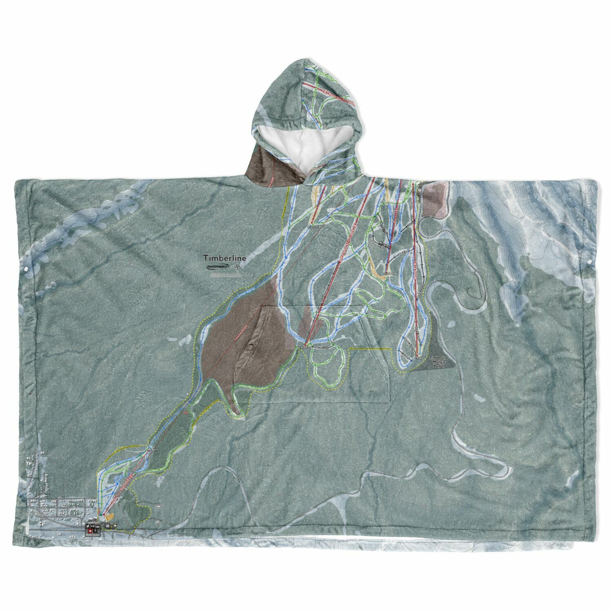 Timberline, Oregon Ski Resort Map Flannel Blanket Poncho
