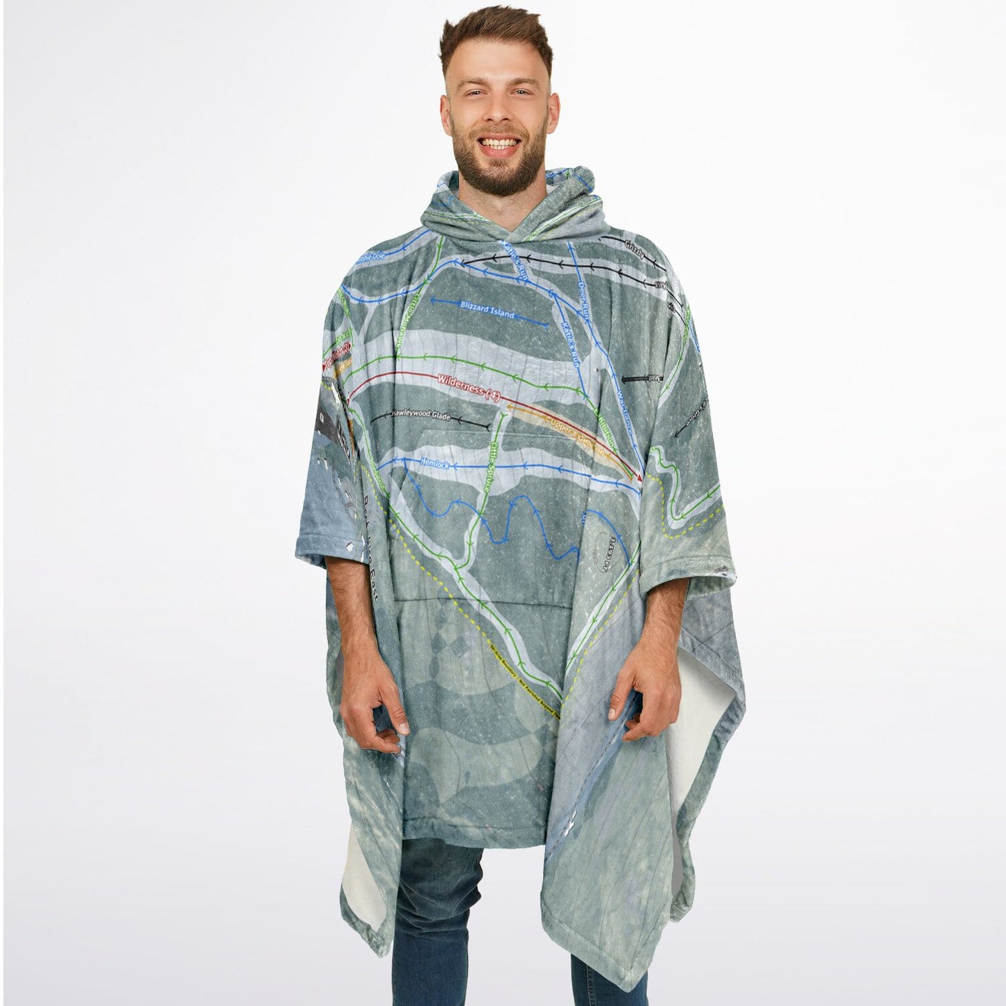 Berkshire East, Massachusetts Ski Resort Map Flannel Blanket Poncho