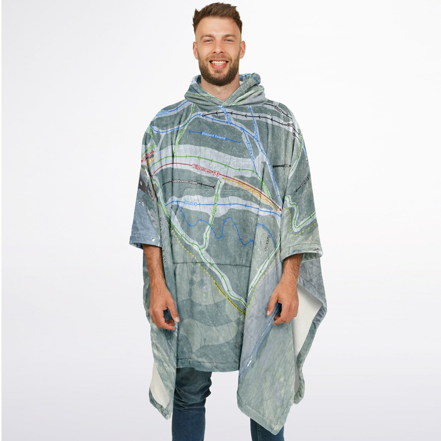 Berkshire East, Massachusetts Ski Resort Map Flannel Blanket Poncho