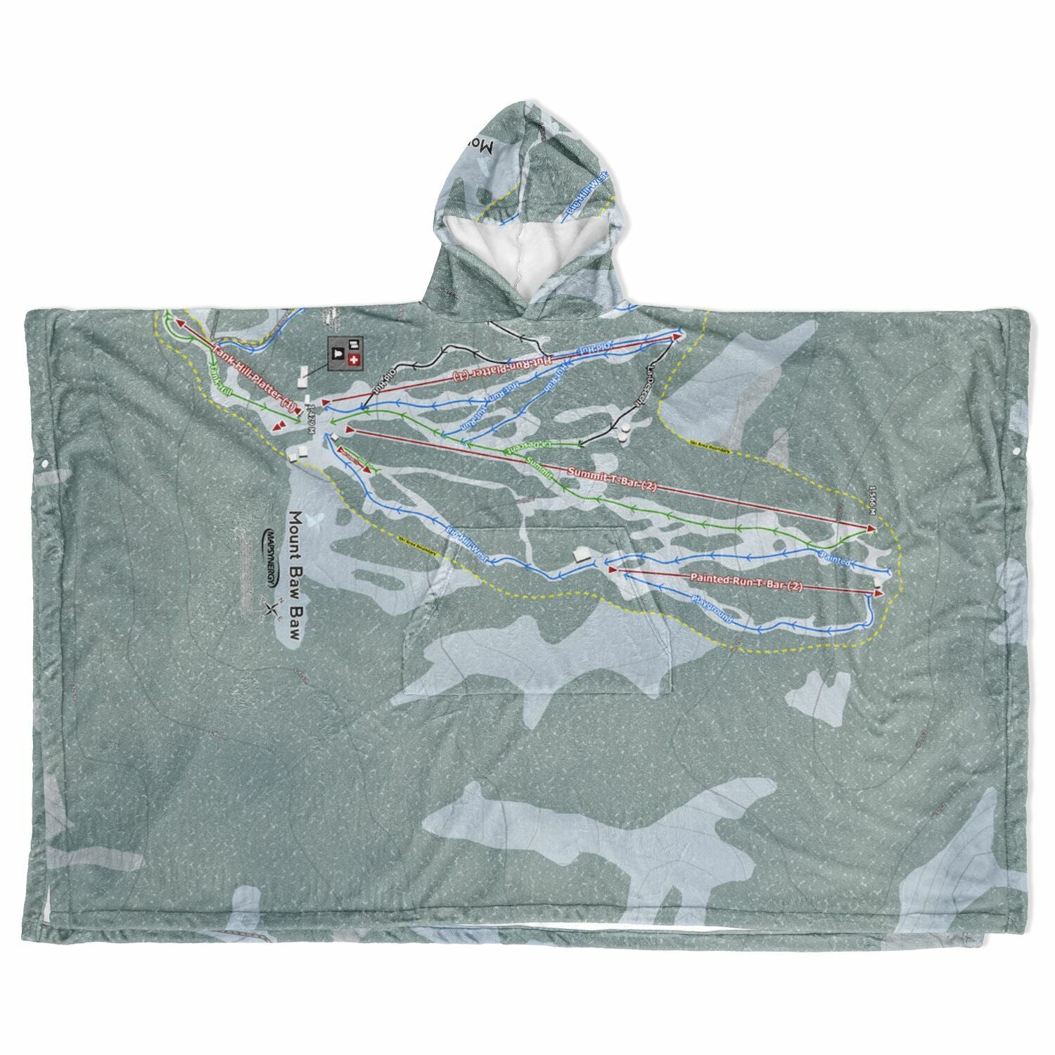Mount Baw Baw, Australia Ski Resort Map Flannel Blanket Poncho - Powderaddicts
