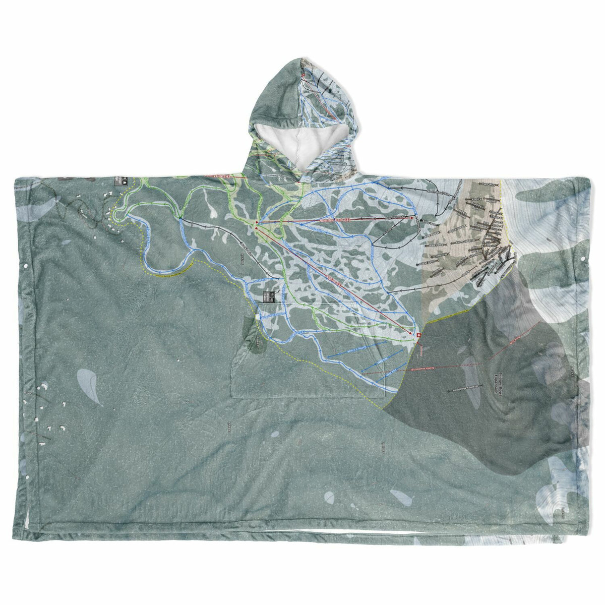 Bridger Bowl, Montana Ski Resort Map Flannel Blanket Poncho