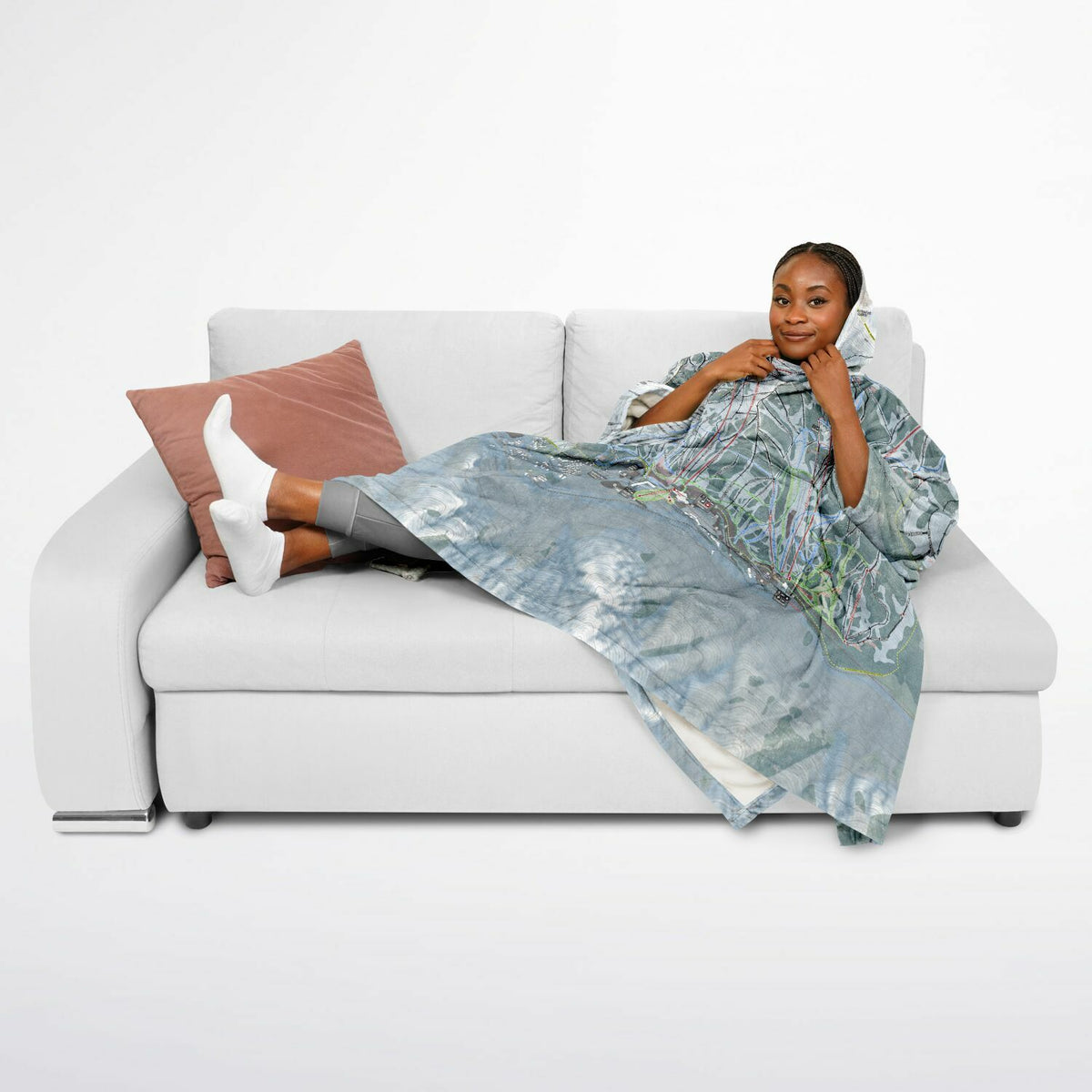 Snowbird, Utah Ski Resort Map Flannel Blanket Poncho