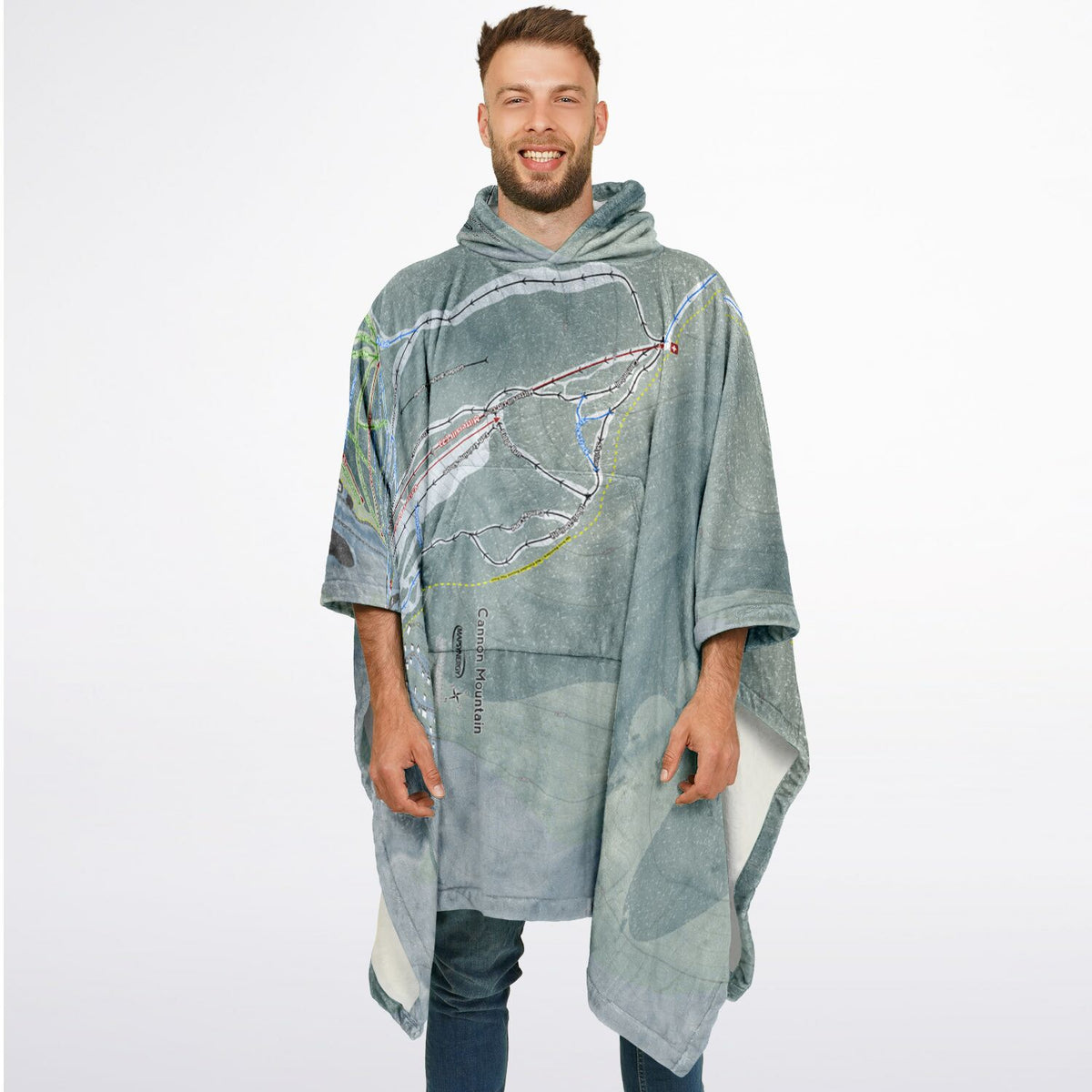 Cannon Mountain, New Hampshire Ski Resort Map Flannel Blanket Poncho