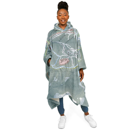 Montana Snowbowl, Montana Ski Resort Map Flannel Blanket Poncho