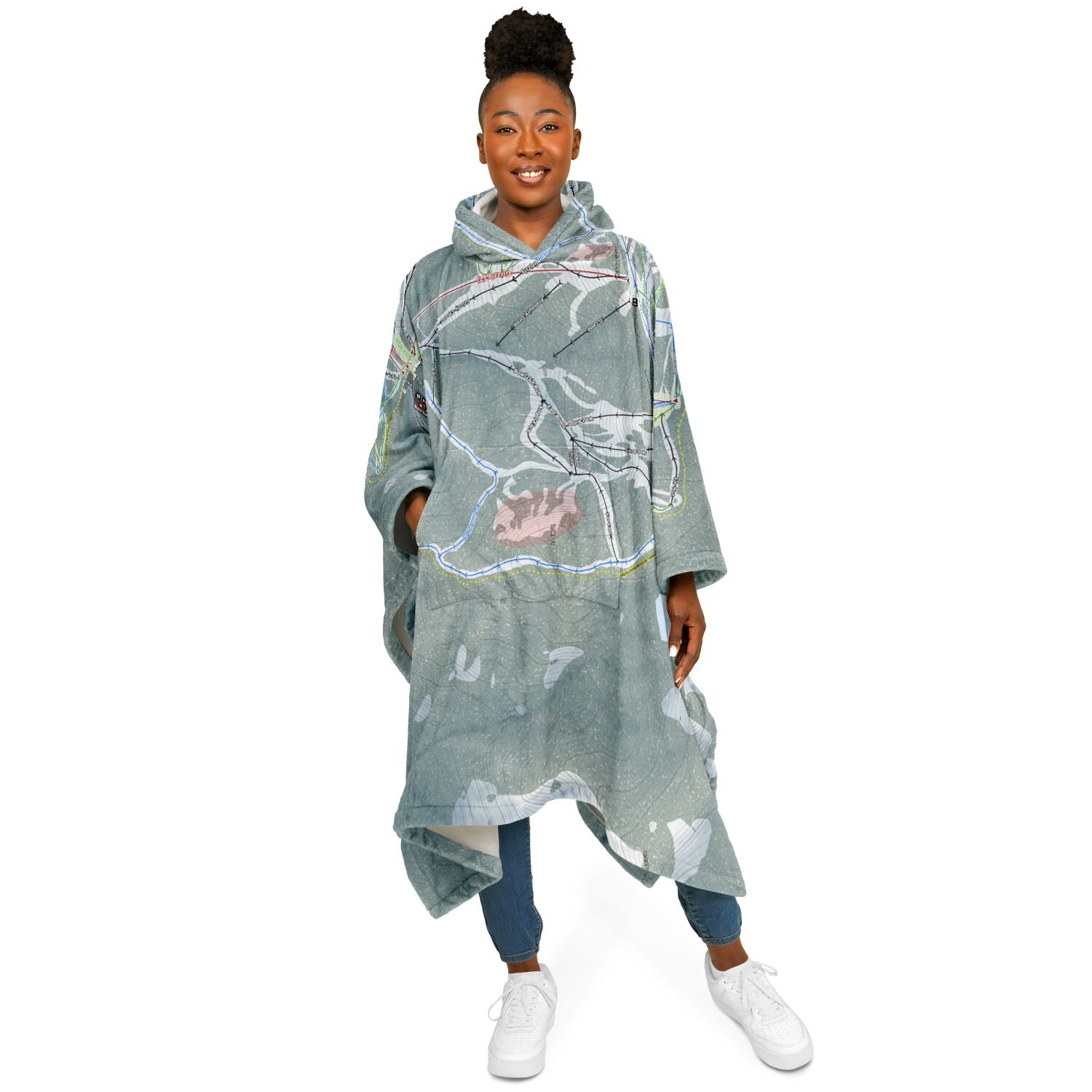 Montana Snowbowl, Montana Ski Resort Map Flannel Blanket Poncho
