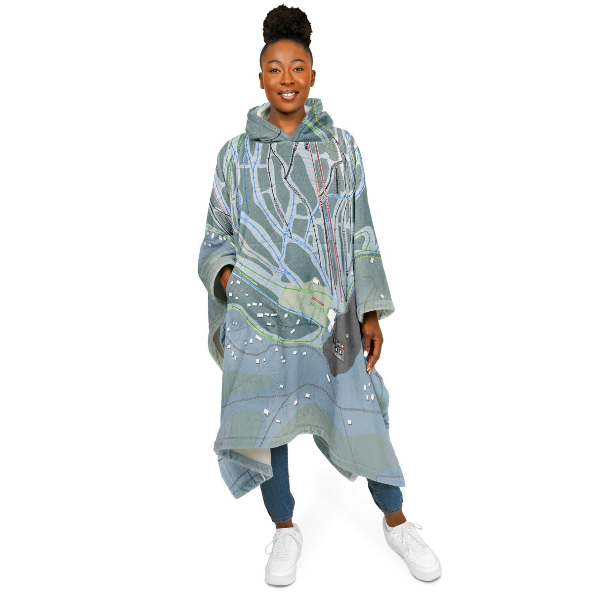 Val Saint-Come, Quebec Ski Resort Map Flannel Blanket Poncho