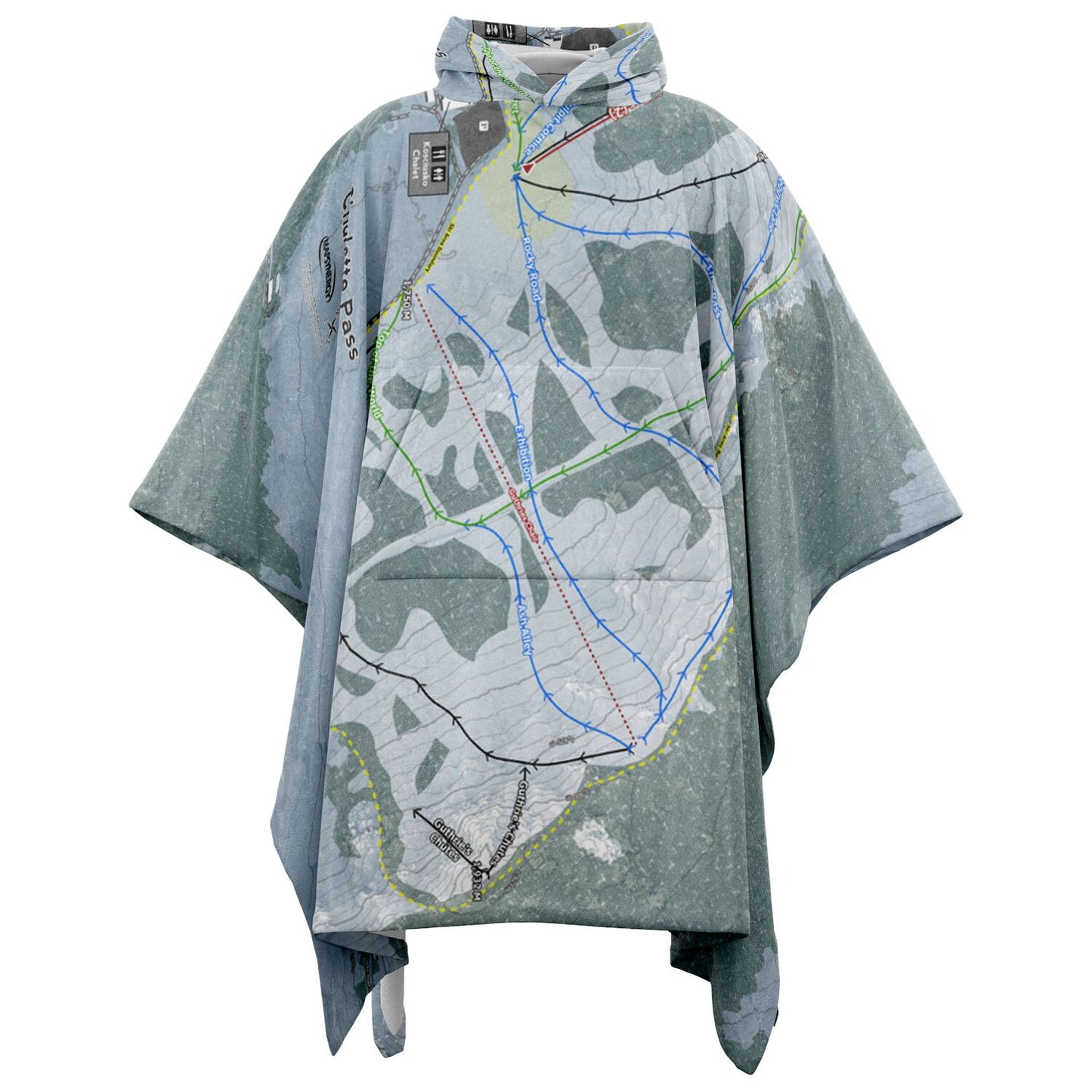 Charlotte Pass, Australia Ski Resort Map Flannel Blanket Poncho - Powderaddicts