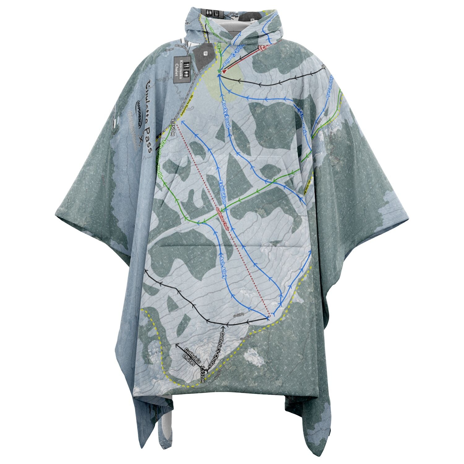 Charlotte Pass, Australia Ski Resort Map Flannel Blanket Poncho
