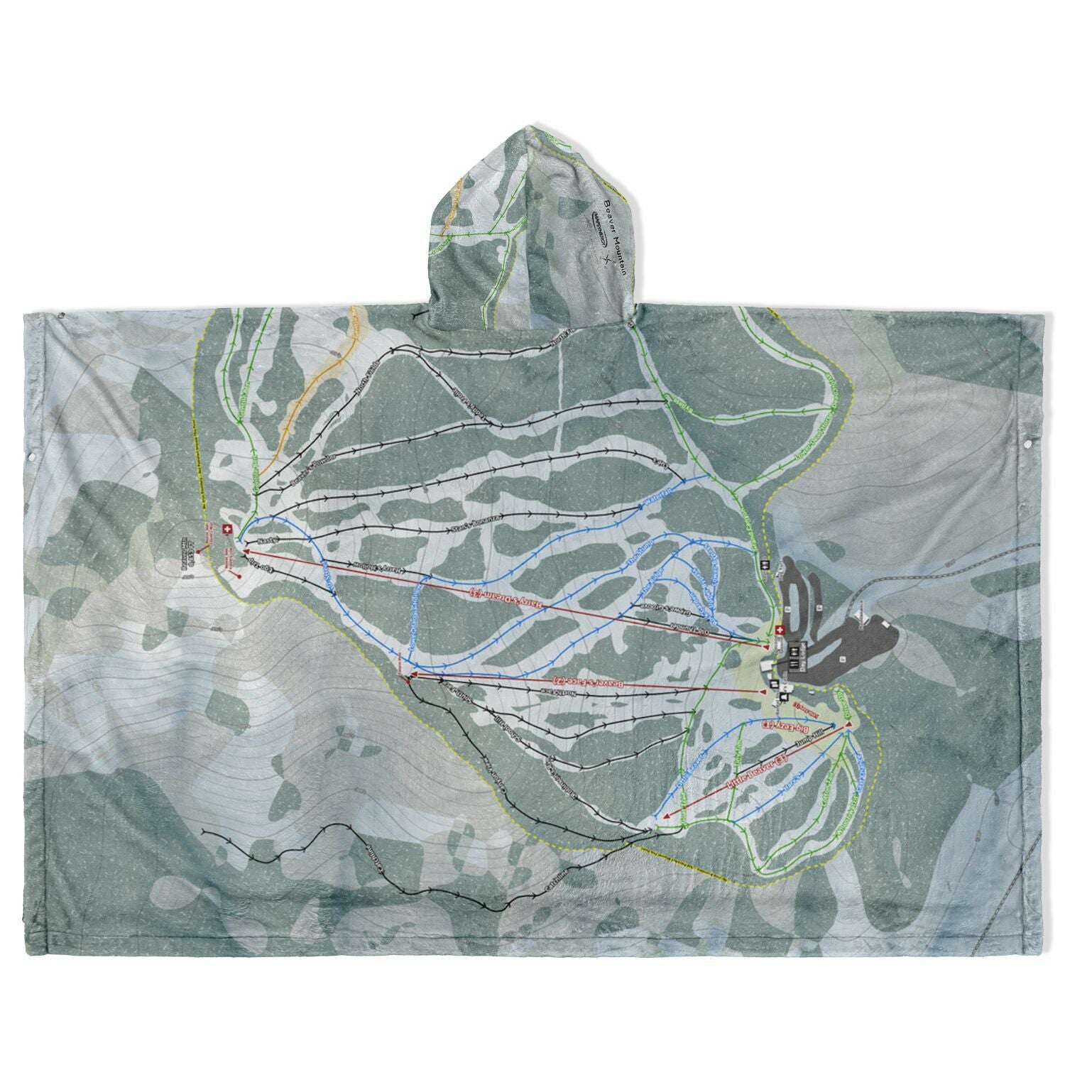 Beaver Mountain, Utah Ski Resort Map Flannel Blanket Poncho