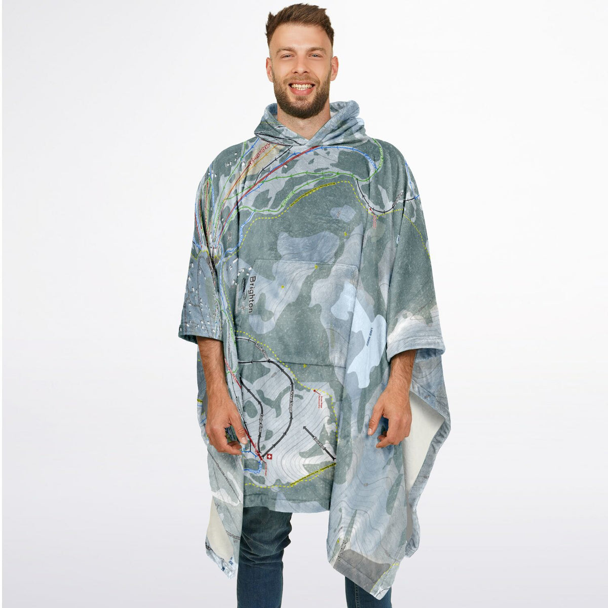 Brighton, Utah Ski Resort Map Flannel Blanket Poncho