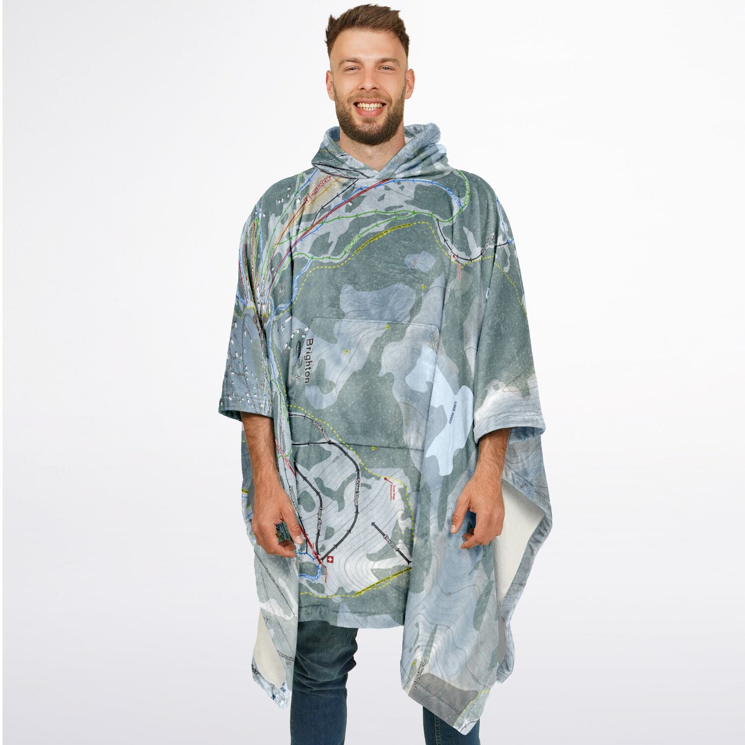 Brighton, Utah Ski Resort Map Flannel Blanket Poncho