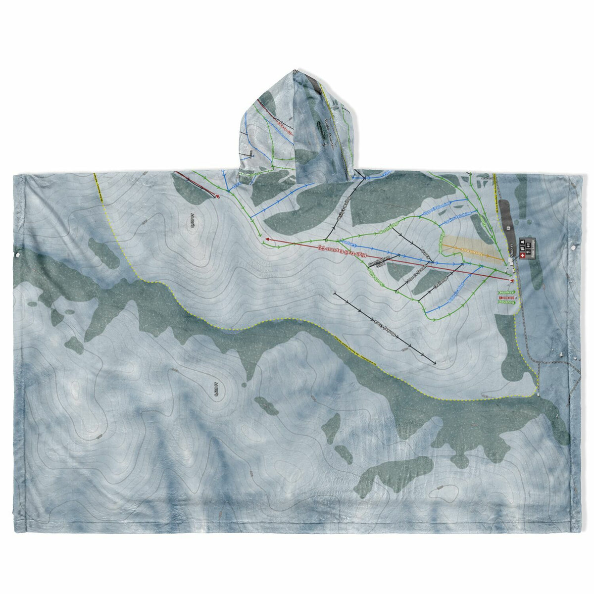 Soldier Mountain, Idaho Ski Resort Map Flannel Blanket Poncho