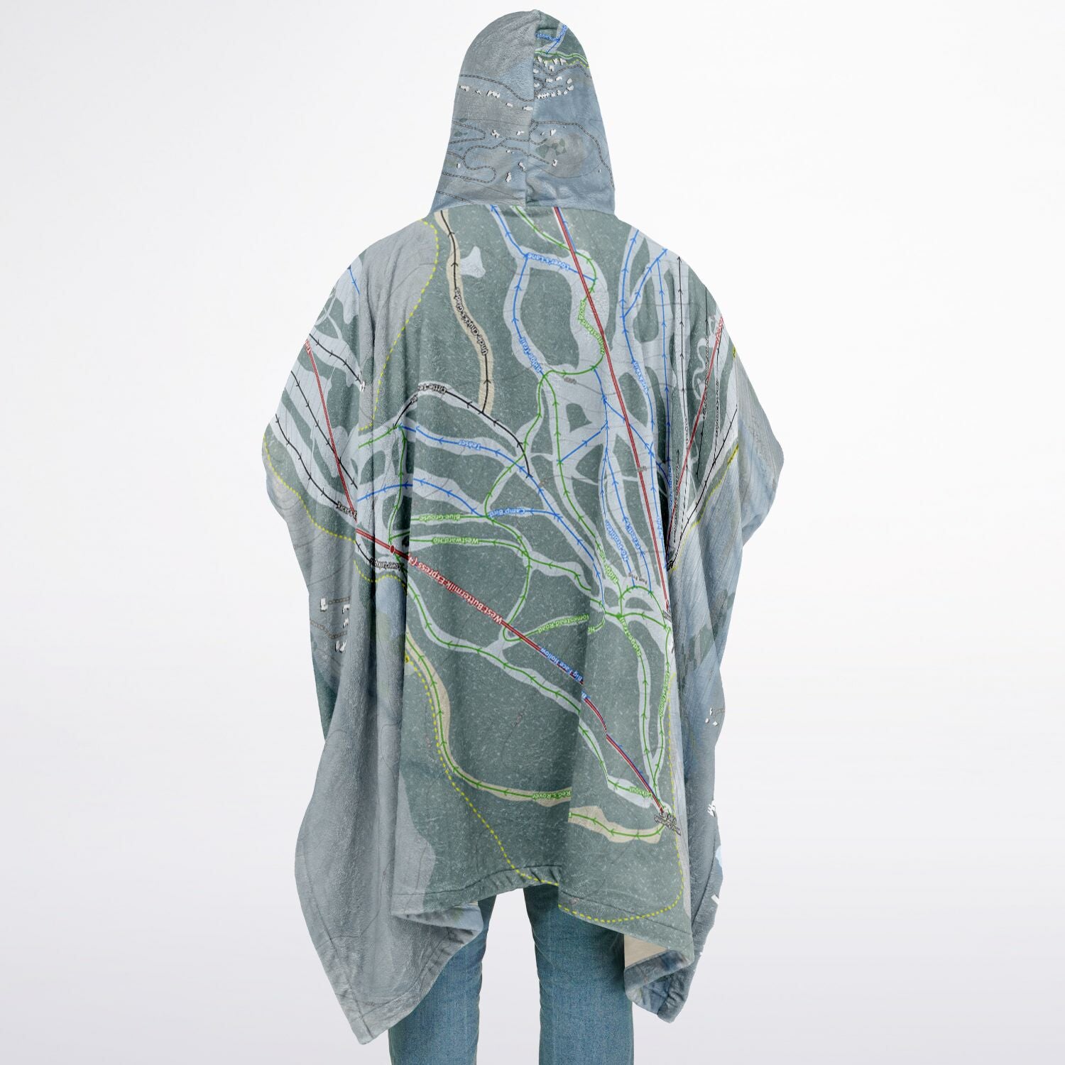 Buttermilk, Colorado Ski Resort Map Flannel Blanket Poncho