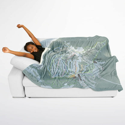 Apex Mountain, British Columbia Ski Resort Map Flannel Blanket Poncho