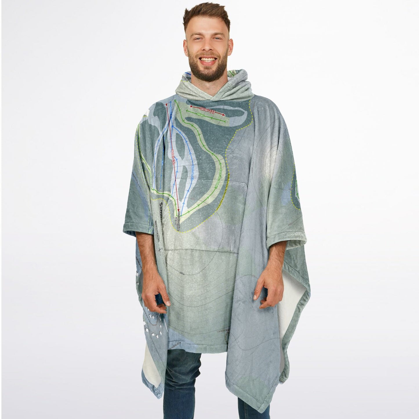 Sommet Morin Heights, Quebec Ski Resort Map Flannel Blanket Poncho
