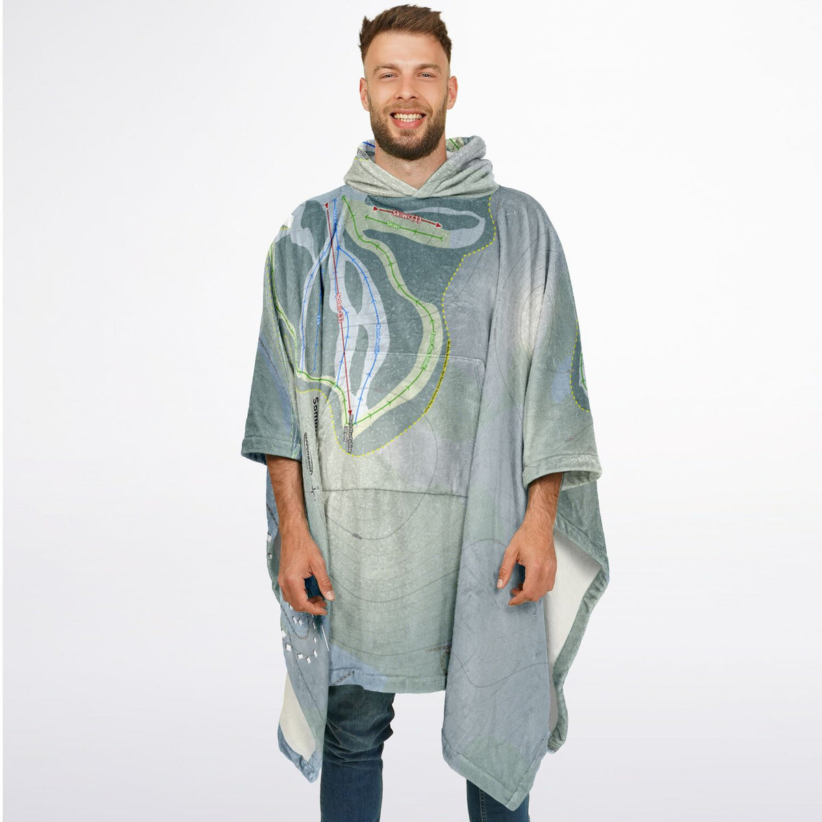 Sommet Morin Heights, Quebec Ski Resort Map Flannel Blanket Poncho