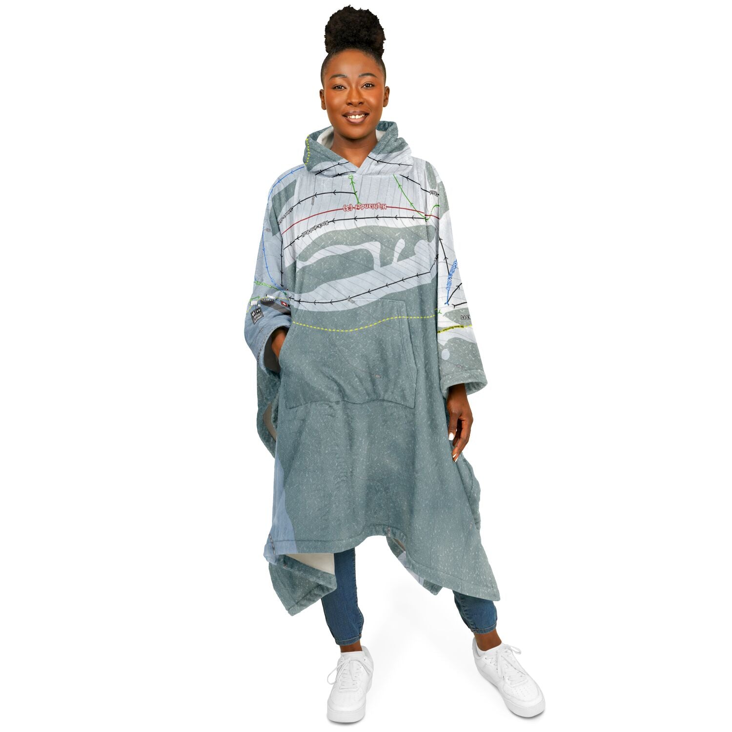 Warner Canyon, Oregon Ski Resort Map Flannel Blanket Poncho